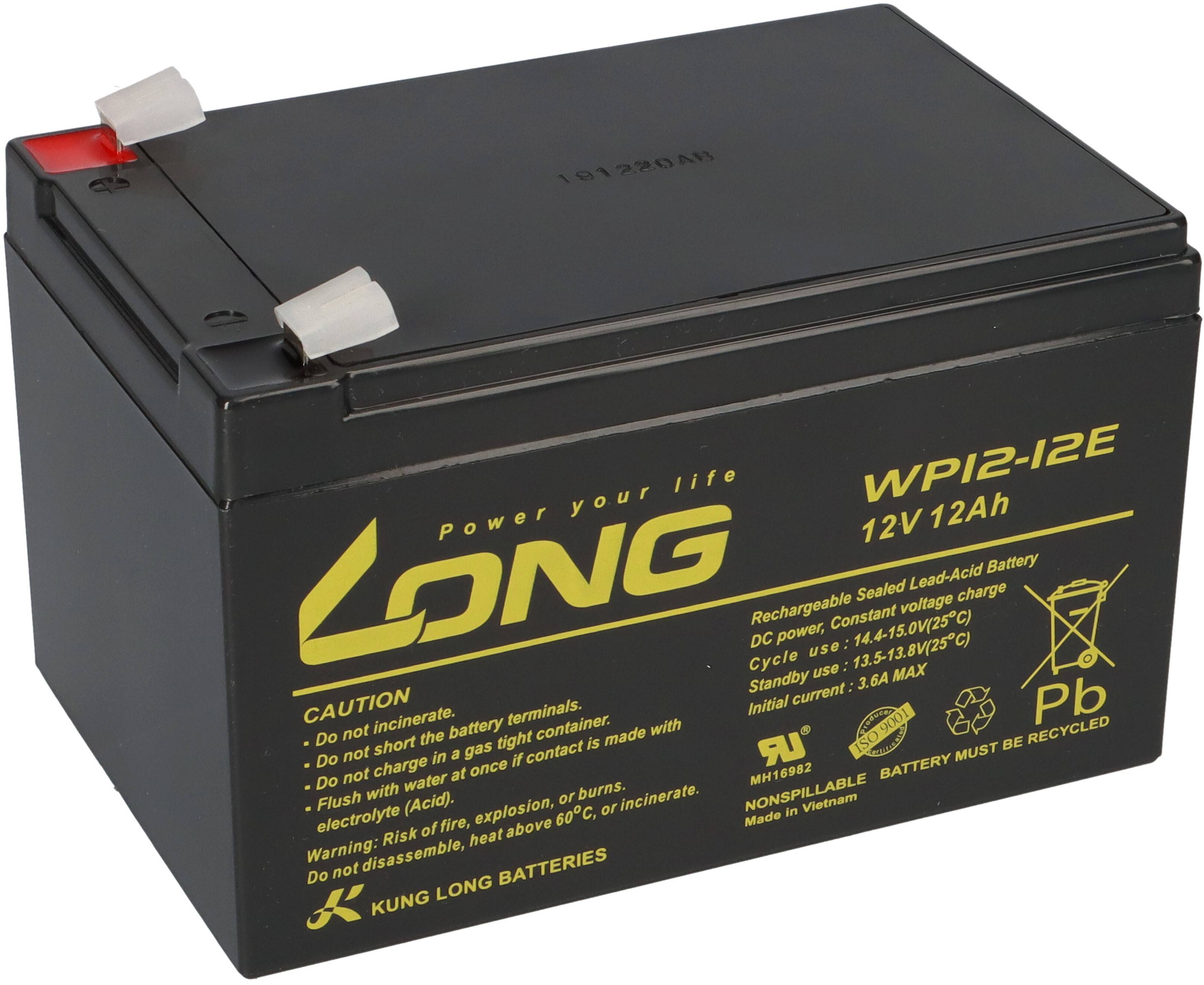 Kung Long WP12-12E 12V 12Ah AGM Bleiakku F2 6,3mm zyklenfest