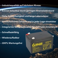 Kung Long Akku 12V 12Ah Pb Batterie Bleigel WP12-12E zyklenfest Kung Long Akku 12V 12Ah Pb Batterie Bleigel WP12-12E zyklenfest