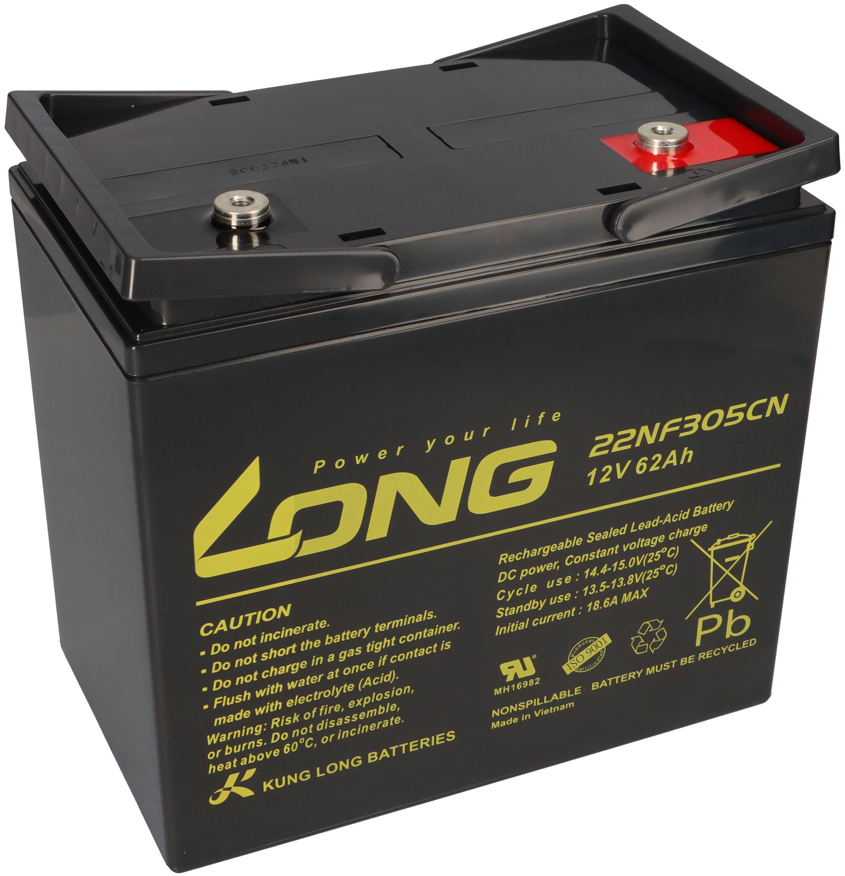Kung Long Akku 12V 62Ah Pb Batterie Bleigel WP-22NF305CN zyklenfest