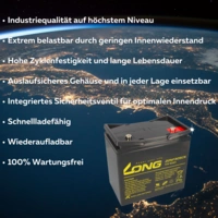 Kung Long Akku 12V 62Ah Pb Batterie Bleigel WP-22NF305CN zyklenfest Kung Long Akku 12V 62Ah Pb Batterie Bleigel WP-22NF305CN zyklenfest