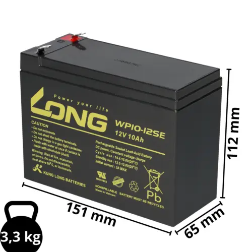 Kung Long Akku 12V 10Ah Pb Batterie Bleigel WP10-12SE zyklenfest Kung Long Akku 12V 10Ah Pb Batterie Bleigel WP10-12SE zyklenfest