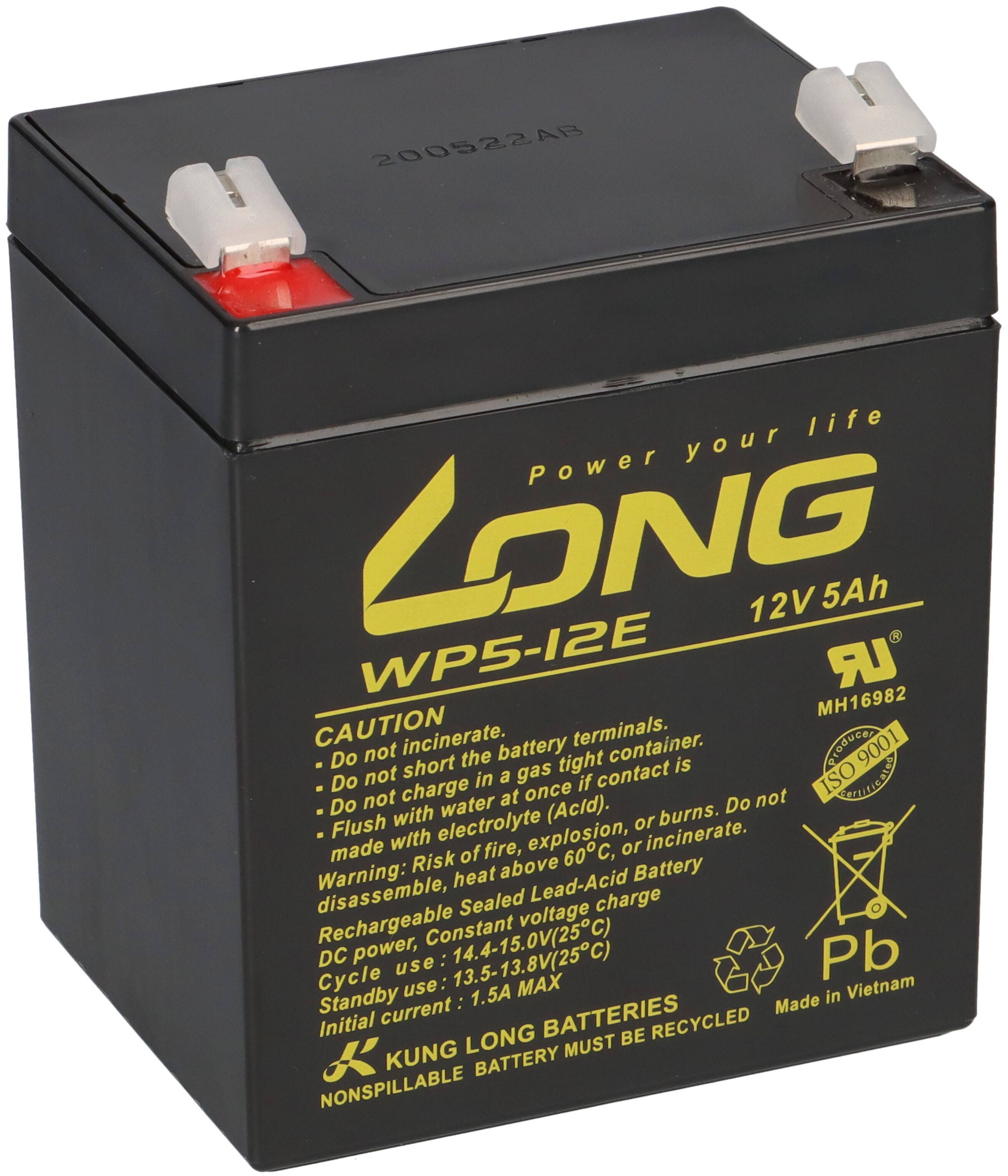 Kung Long WP5-12E 12V 5Ah AGM Bleiakku F2 6,3mm zyklenfest