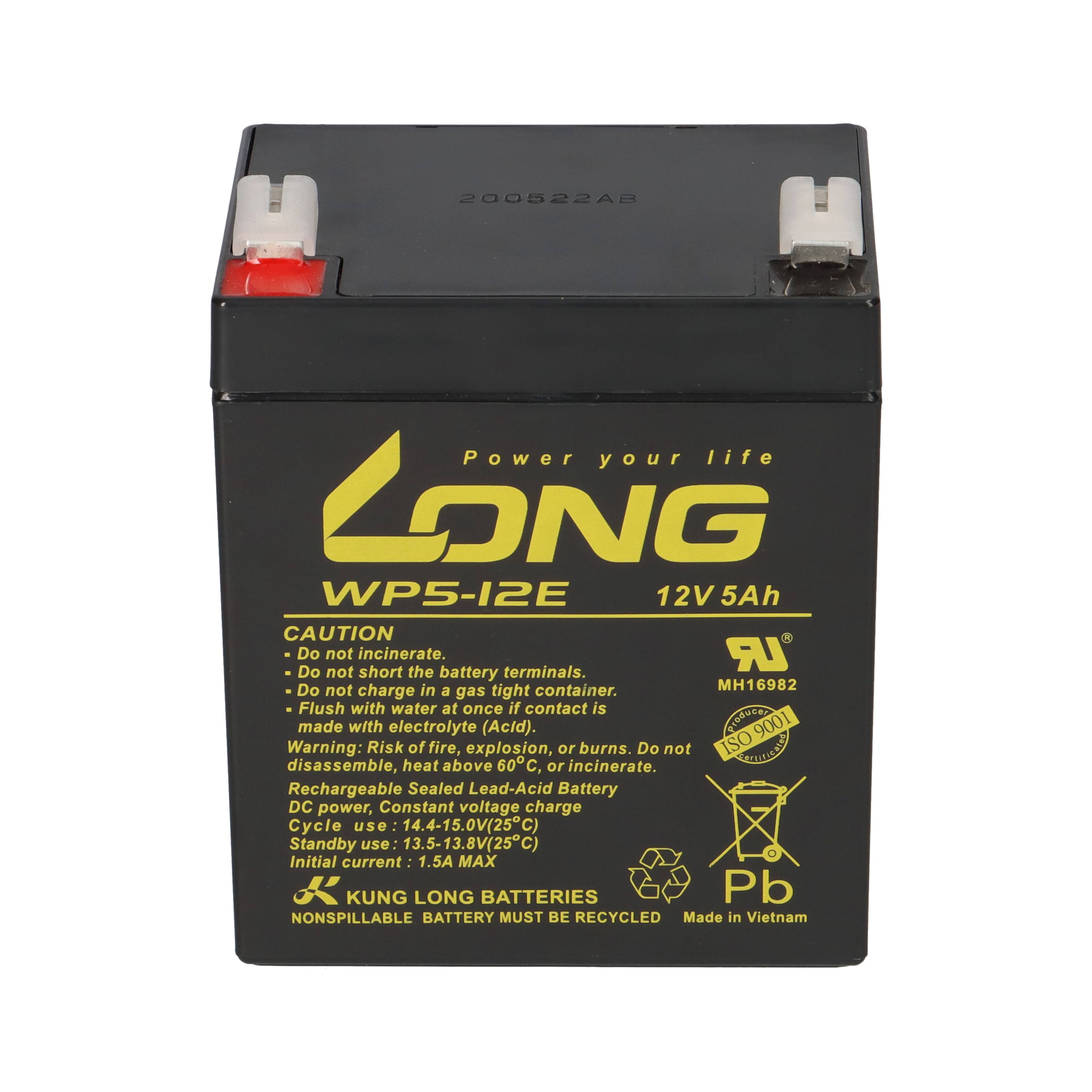 Kung Long WP5-12E 12V 5Ah AGM Bleiakku F2 6,3mm zyklenfest