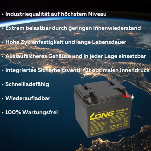 Kung Long WP45-12 VDS12V 45Ah Pb Batterie Bleigel AGM Kung Long WP45-12 VDS12V 45Ah Pb Batterie Bleigel AGM