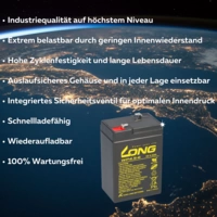 Kung Long Akku WP4.5-6 AGM Blei Vlies 6 Volt 4,5Ah mit Faston 4,8mm Kung Long Akku WP4.5-6 AGM Blei Vlies 6 Volt 4,5Ah mit Faston 4,8mm