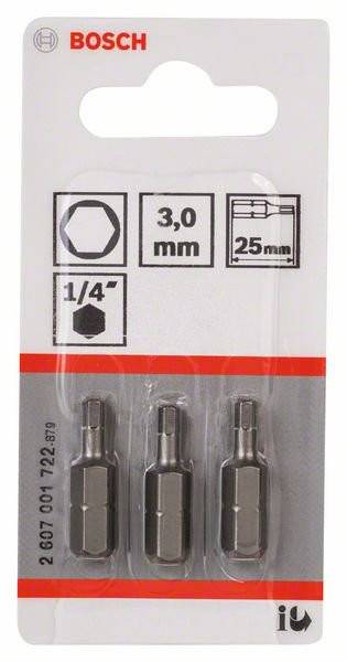 Bosch 3x Schrauberbit Extra-Hart, HEX 3, 25 mm - 2607001722