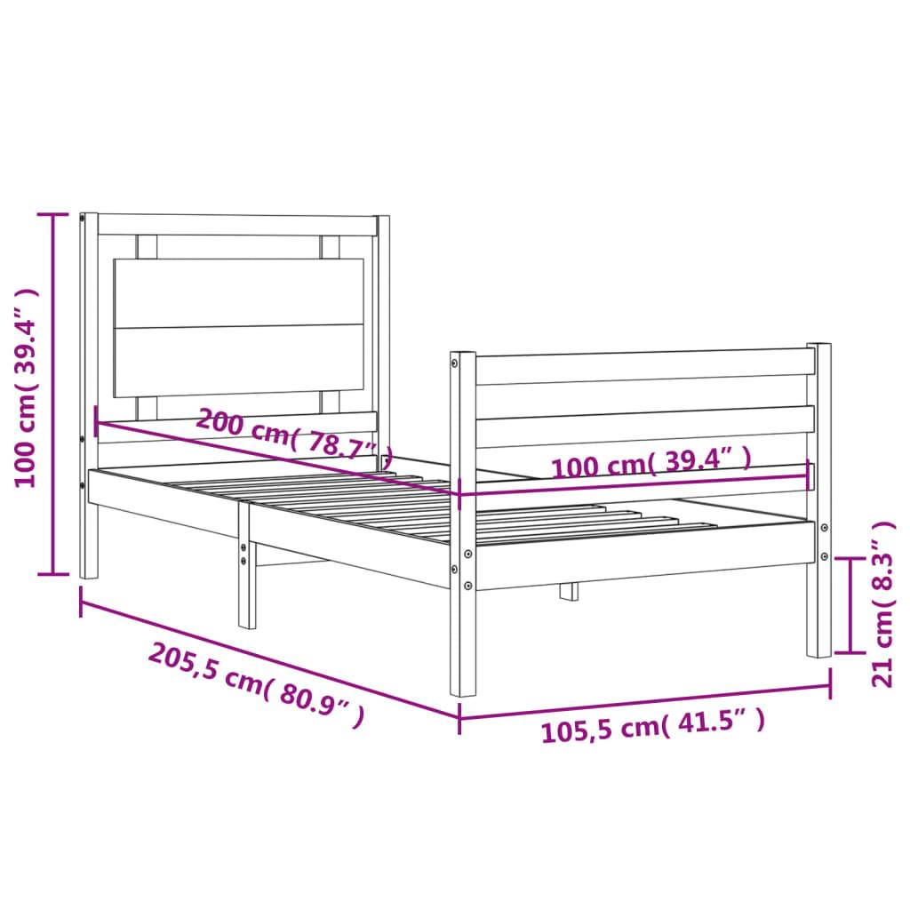 vidaXL Massivholzbett mit Kopfteil 100x200 cm
