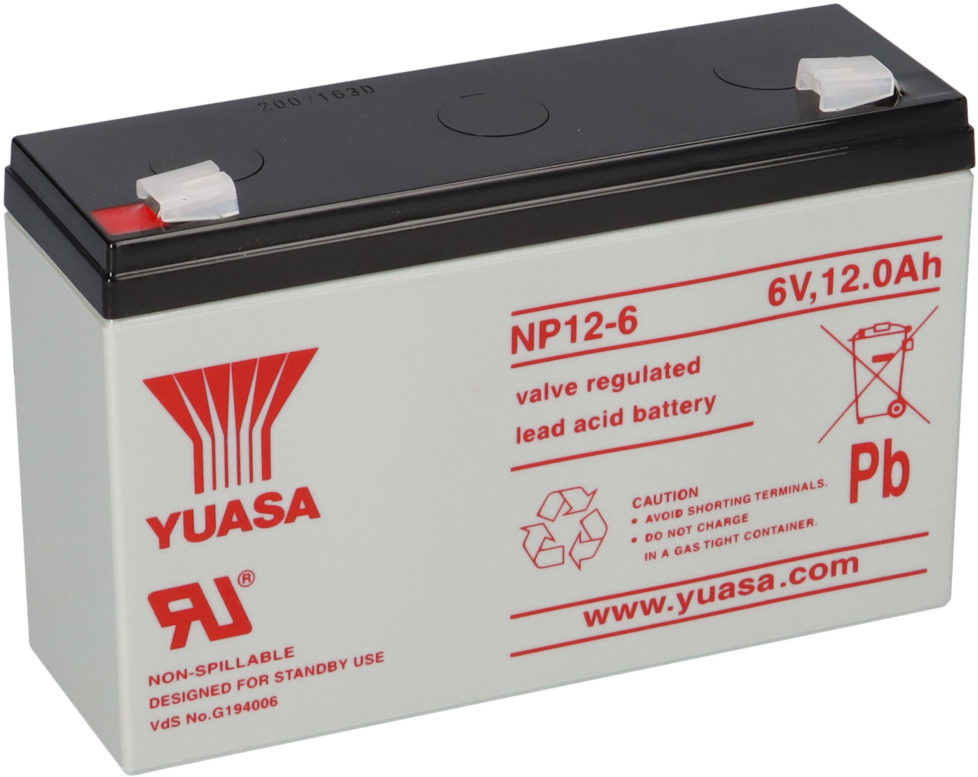 Yuasa Blei-Akku NP12-6 Pb 6V / 12Ah VdS, Faston 6,3