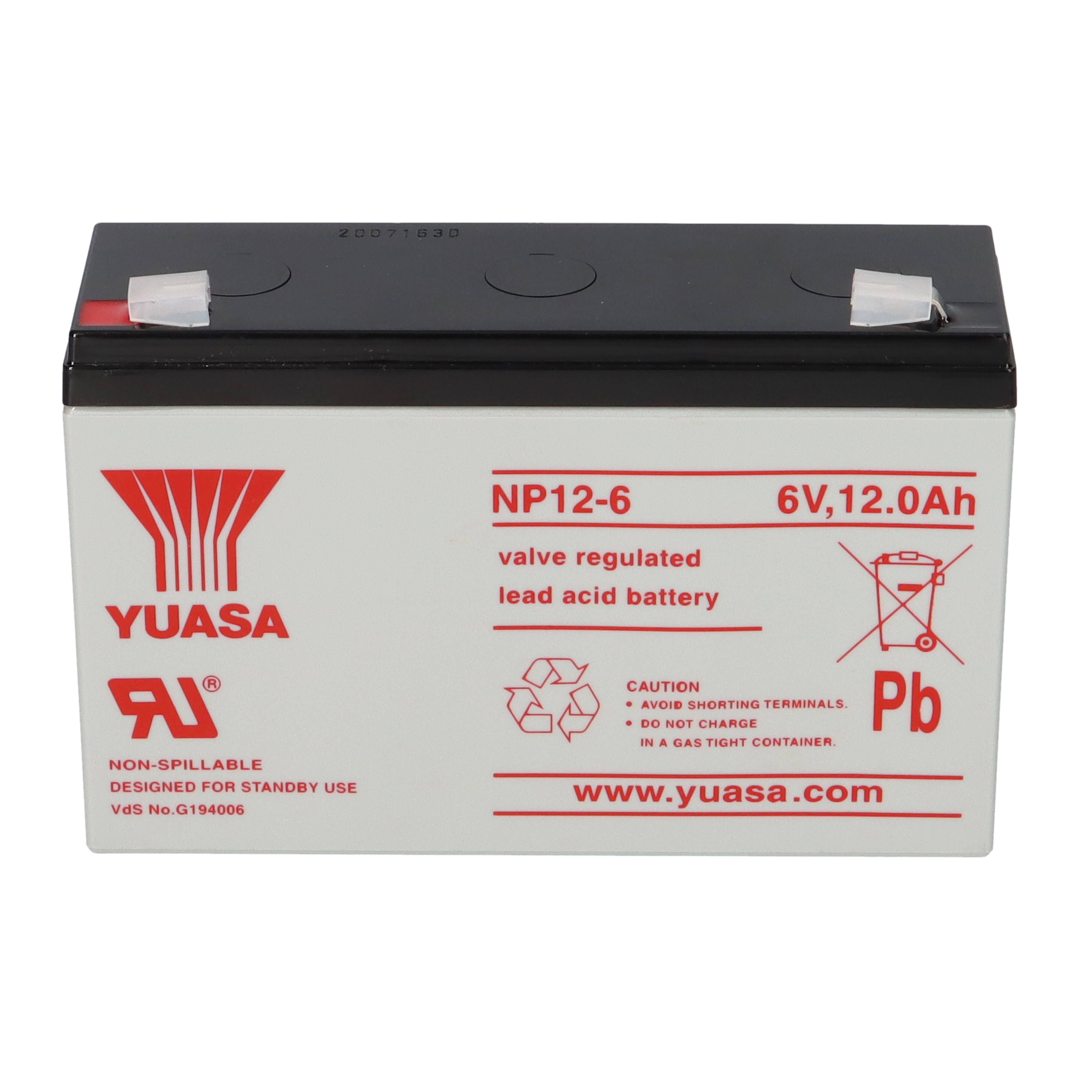 Yuasa Blei-Akku NP12-6 Pb 6V / 12Ah VdS, Faston 6,3