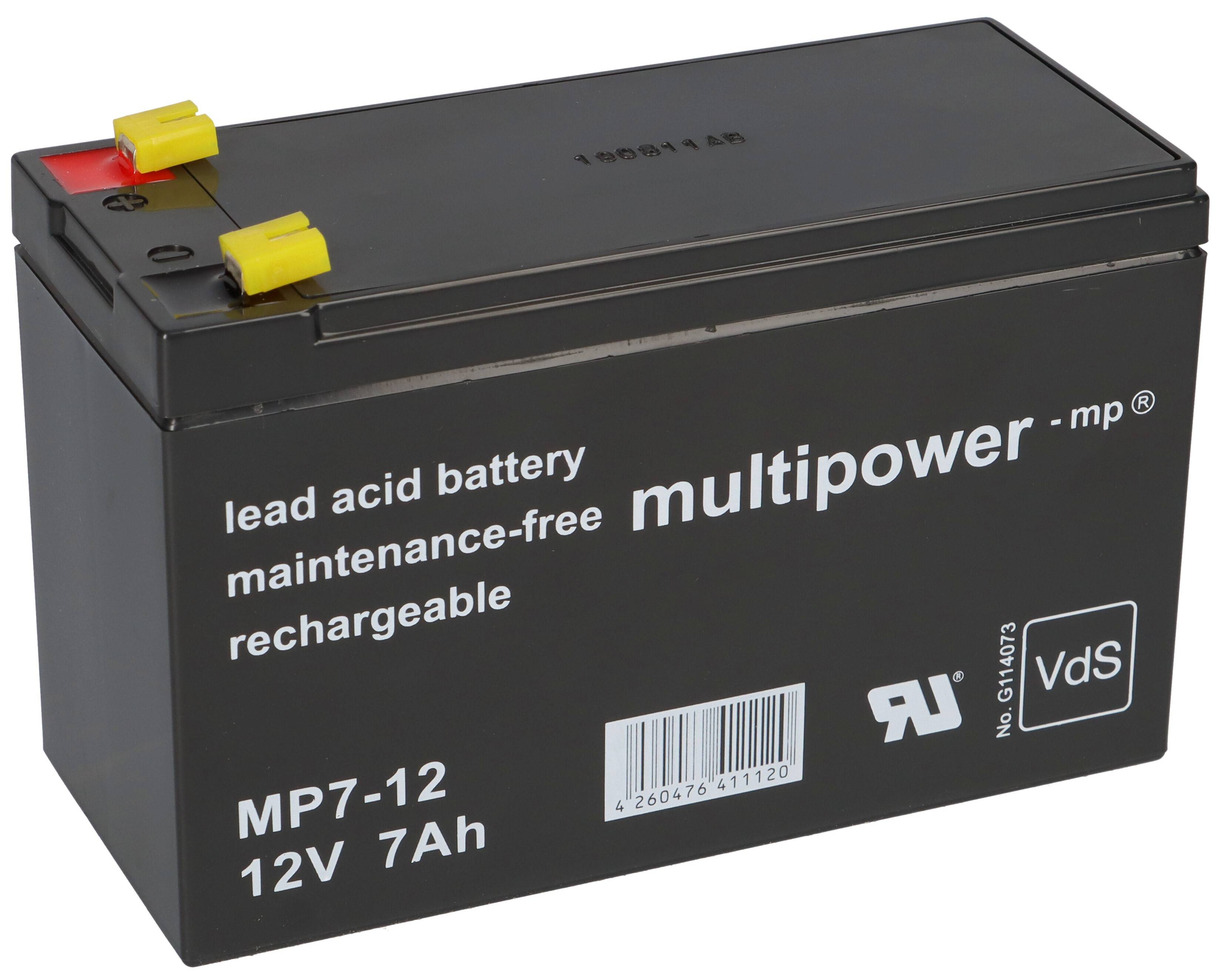 Multipower Blei-Akku MP7-12 Pb 12V / 7Ah VdS, Faston 4,8 mm