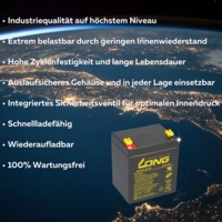 Kung Long WP4.5-12 12V 4,5Ah AGM Blei Vlies Bleiakku Batterie wartungsfrei Kung Long WP4.5-12 12V 4,5Ah AGM Blei Vlies Bleiakku Batterie wartungsfrei