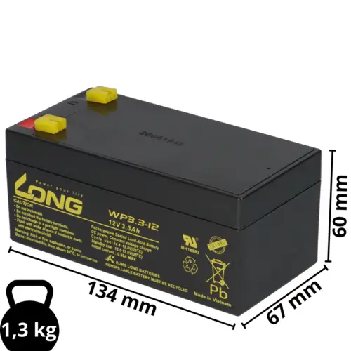 Kung Long WP3.3-12 12V 3,3Ah AGM Blei Vlies wartungsfrei Kung Long WP3.3-12 12V 3,3Ah AGM Blei Vlies wartungsfrei