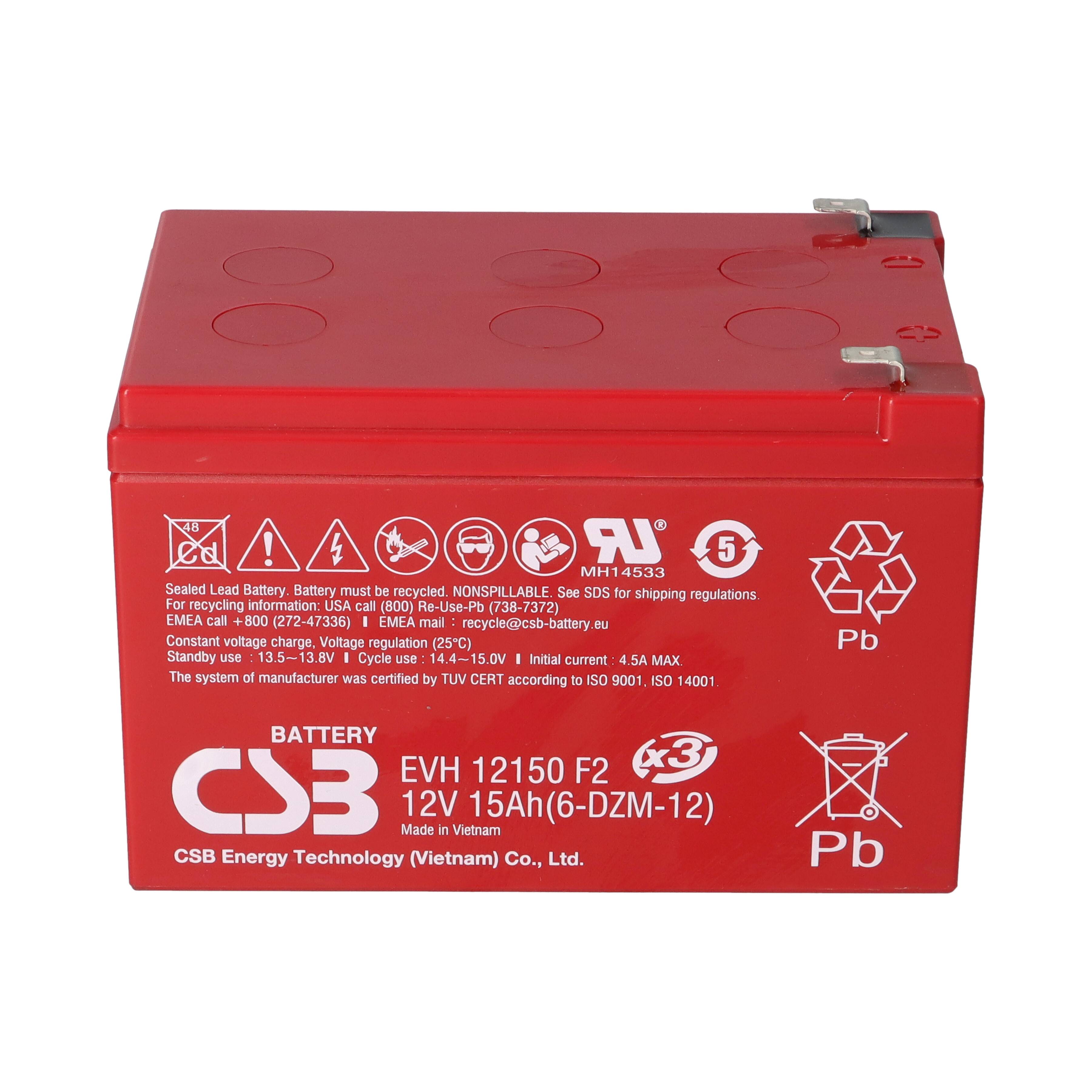 CSB EVH12150 High-Cycle AGM Bleiakku 12V 15Ah T2 / Faston 6,3 mm