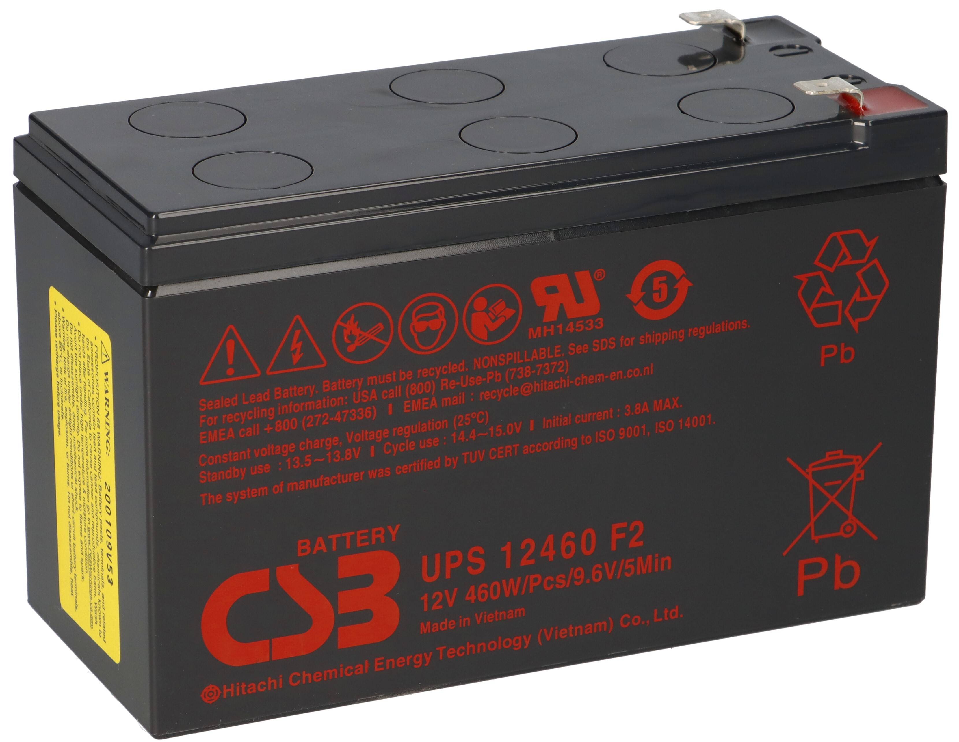 CSB UPS12460 Extreme High-Rate AGM Bleiakku 12V 9,3Ah 460 W Hochstromleistung gemäß Modell T2 / Faston 6,3 mm
