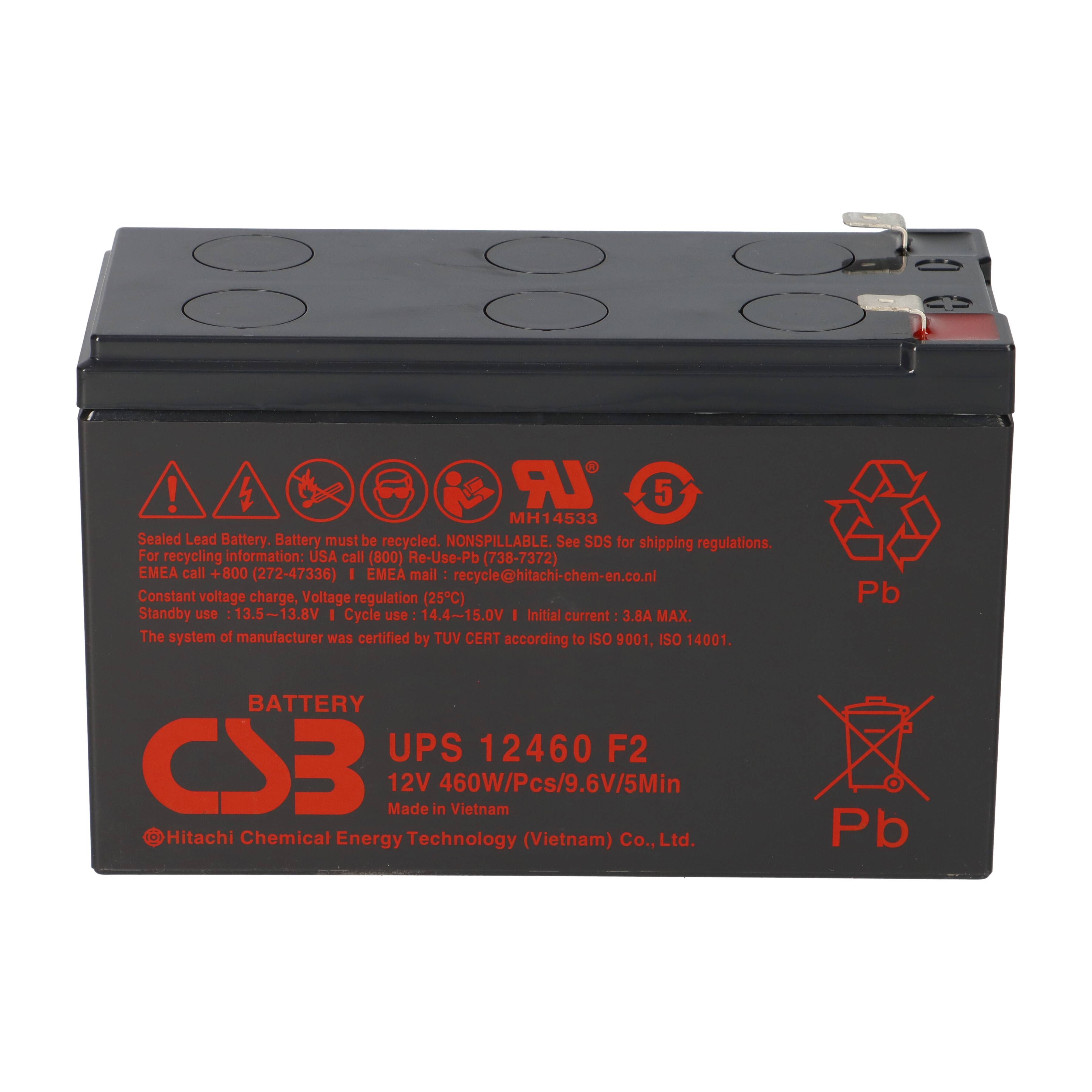 CSB UPS12460 Extreme High-Rate AGM Bleiakku 12V 9,3Ah 460 W Hochstromleistung gemäß Modell T2 / Faston 6,3 mm