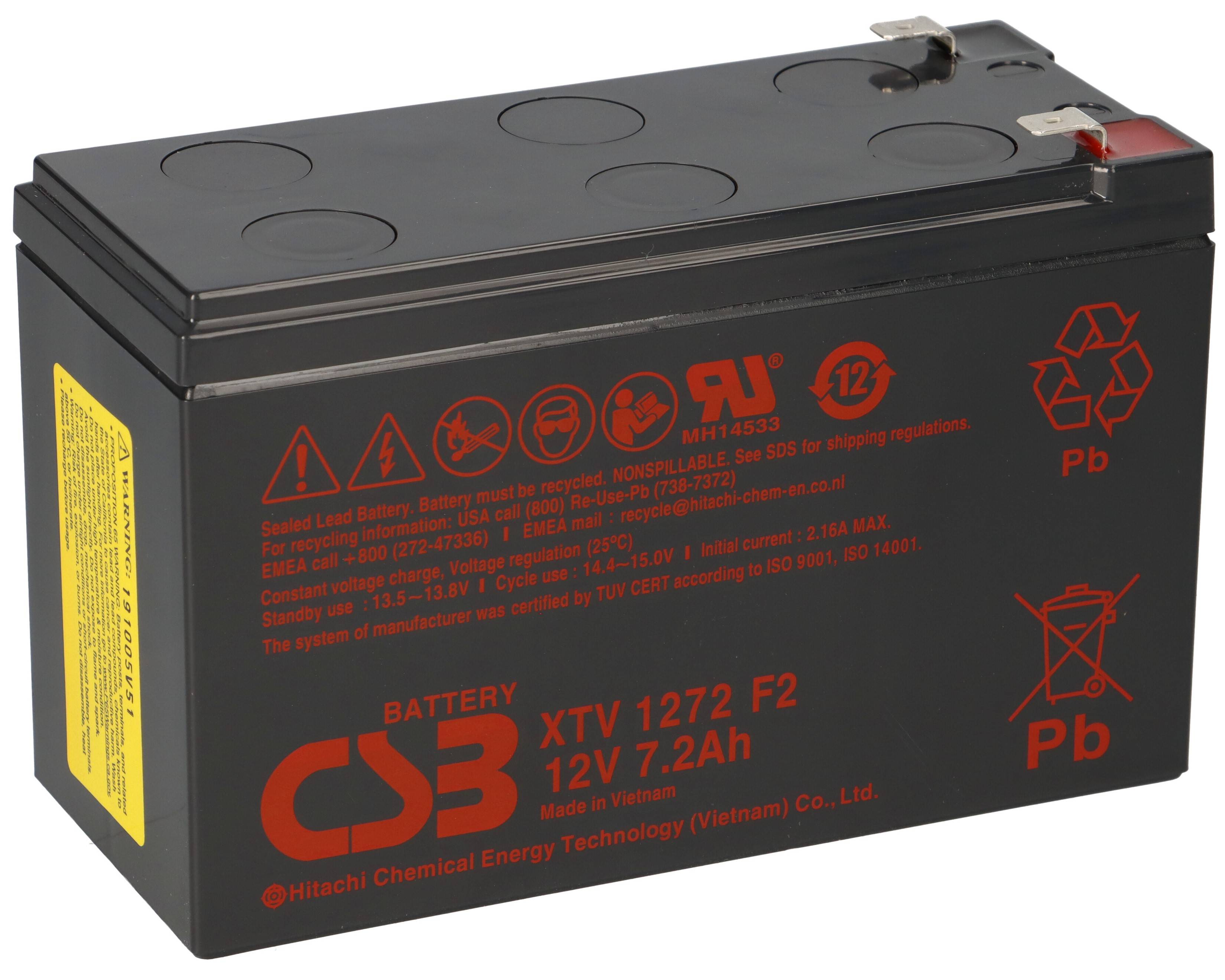 CSB AGM Bleiakku 12V 7,2Ah XTV1272 F2 6,3mm extreme temperature