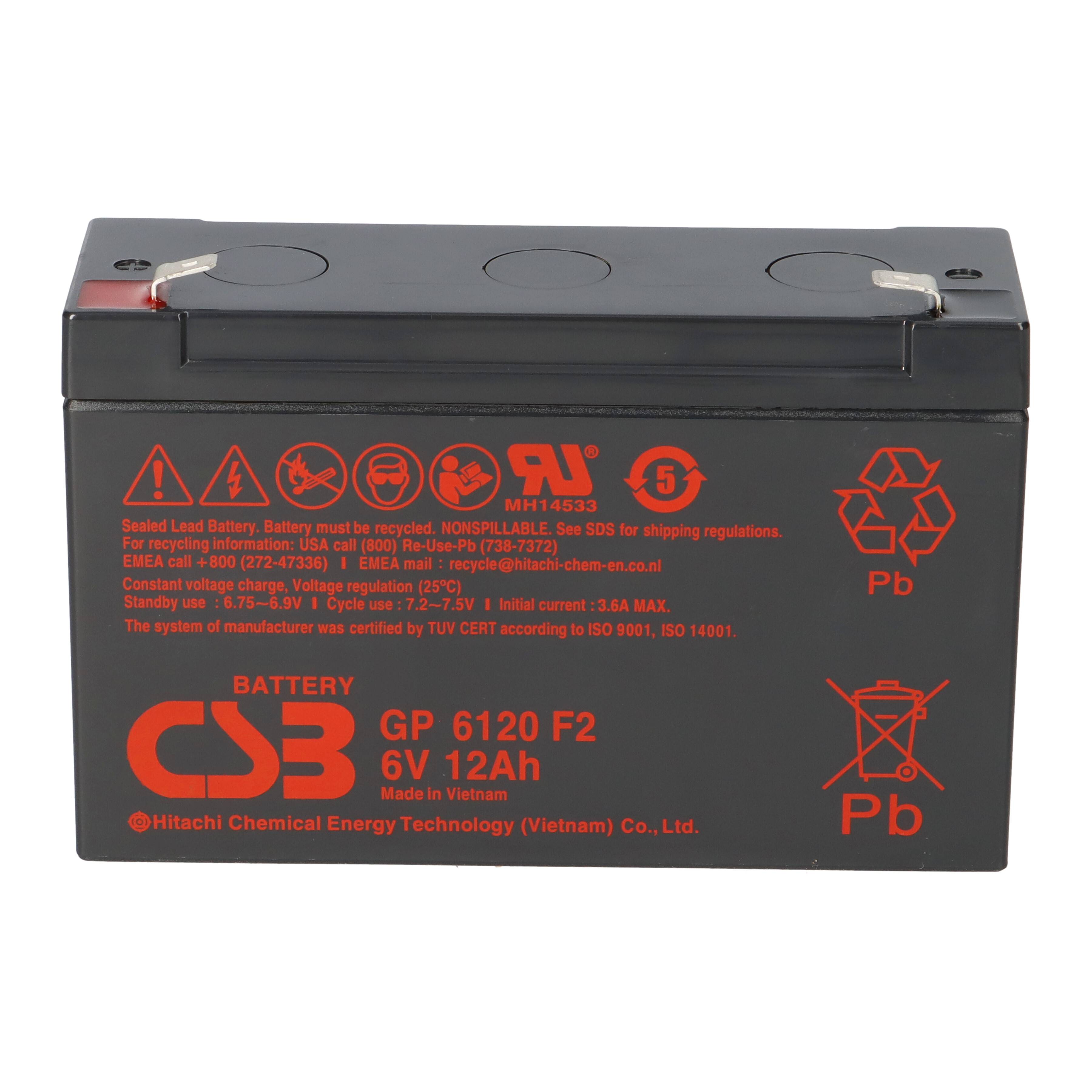 CSB Bleiakku 6V 12Ah GP6120F2 Hitachi wartungsfrei AGM Bleibatterie