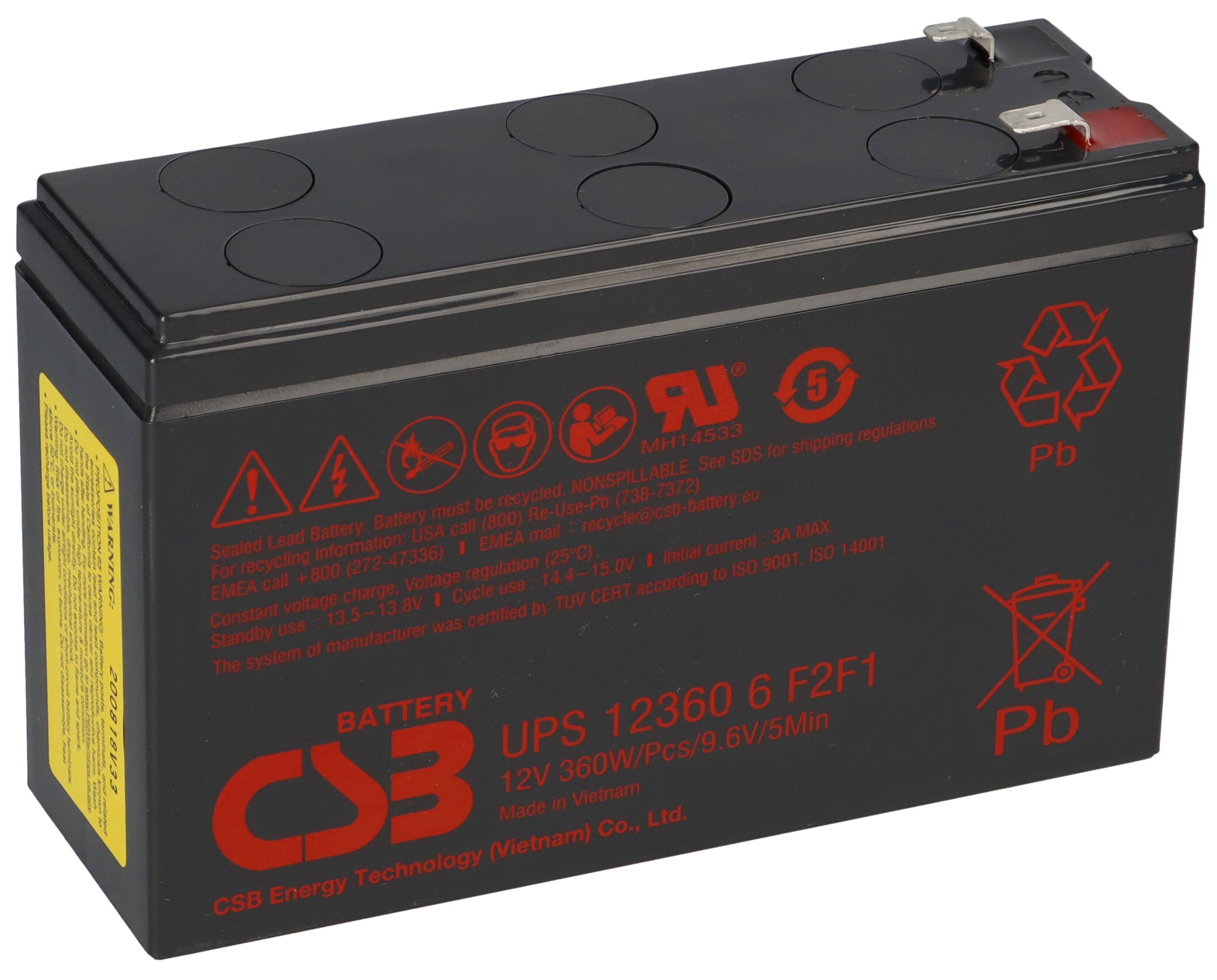 CSB UPS123606 Extreme High-Rate AGM Bleiakku 12V 7Ah 360 W Hochstromleistung gemäß Modell Faston F2/F1 gemäß Ausführung
