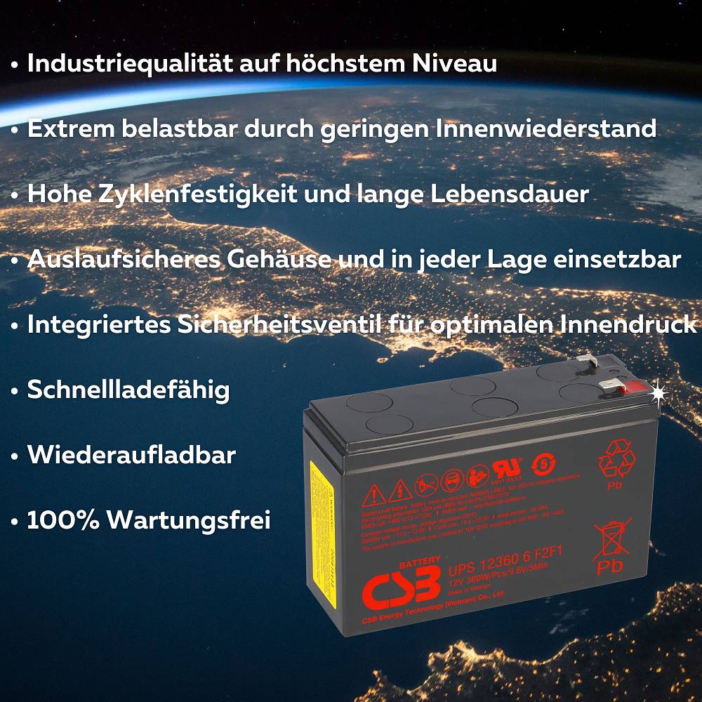 CSB UPS123606 Extreme High-Rate AGM Bleiakku 12V 7Ah 360 W Hochstromleistung gemäß Modell Faston F2/F1 gemäß Ausführung