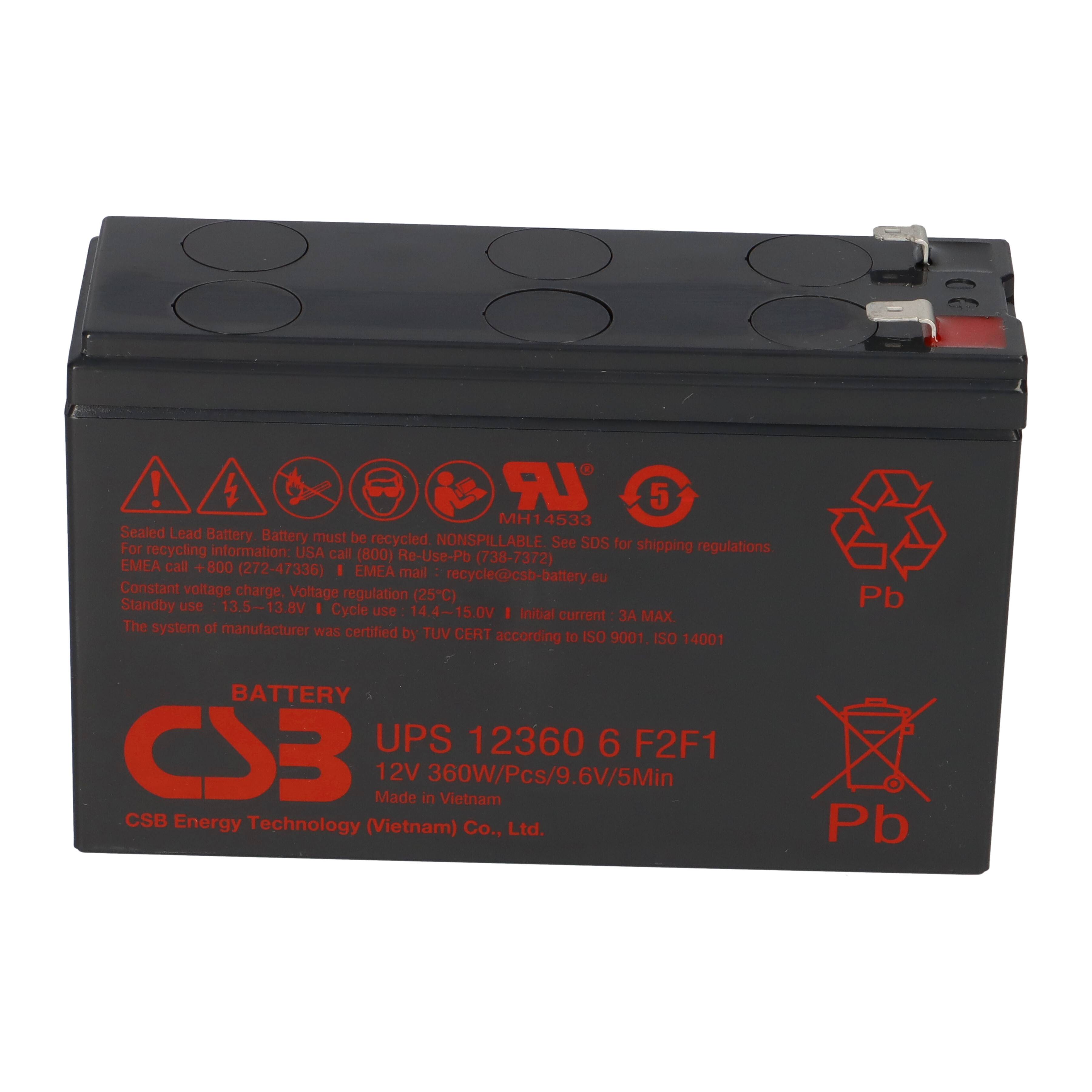 CSB UPS123606 Extreme High-Rate AGM Bleiakku 12V 7Ah 360 W Hochstromleistung gemäß Modell Faston F2/F1 gemäß Ausführung
