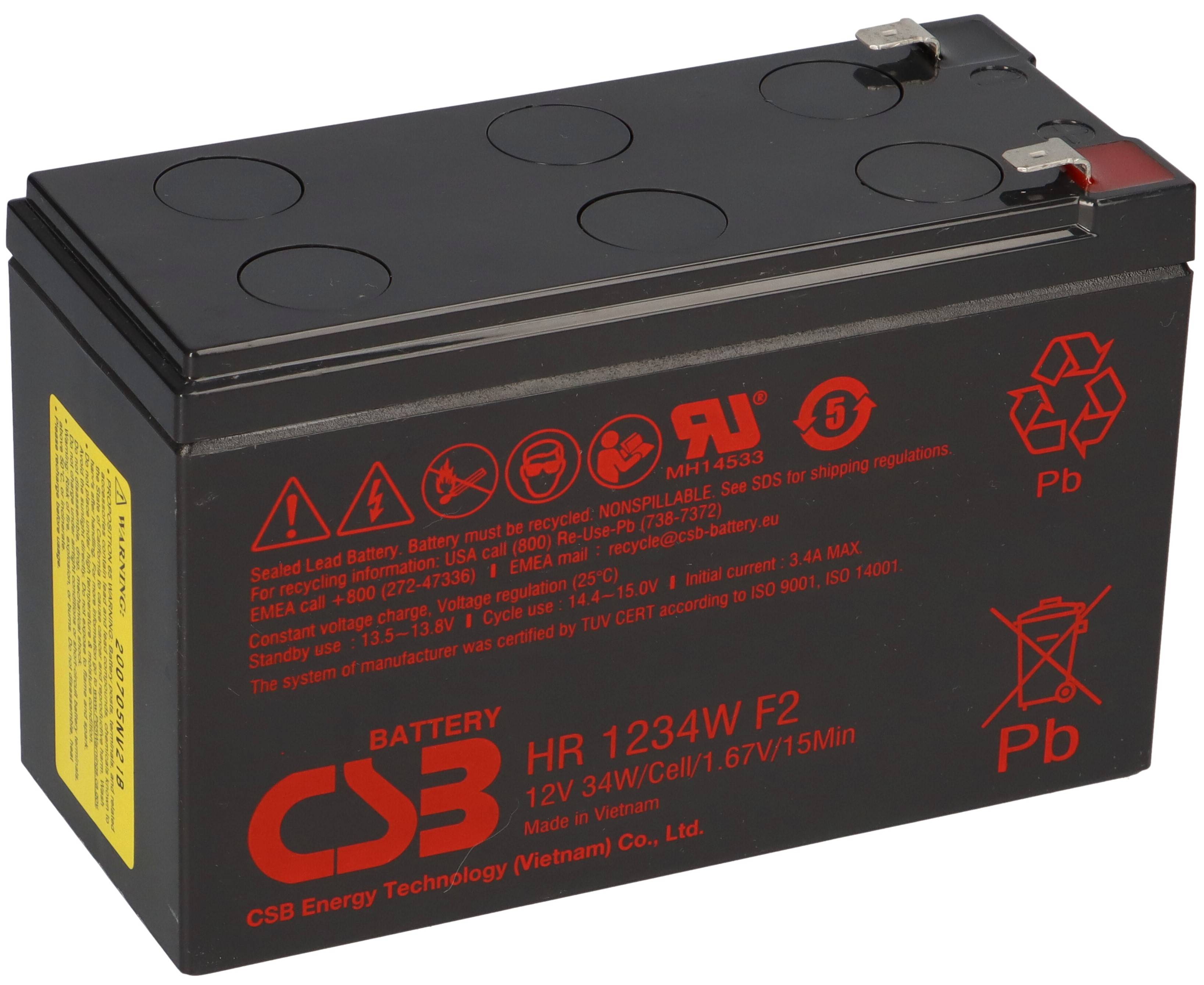 CSB HR1234W High-Rate AGM Bleiakku 12V 8,4Ah 34 W/Zelle bei 15 Min. T2 / Faston 6,3 mm