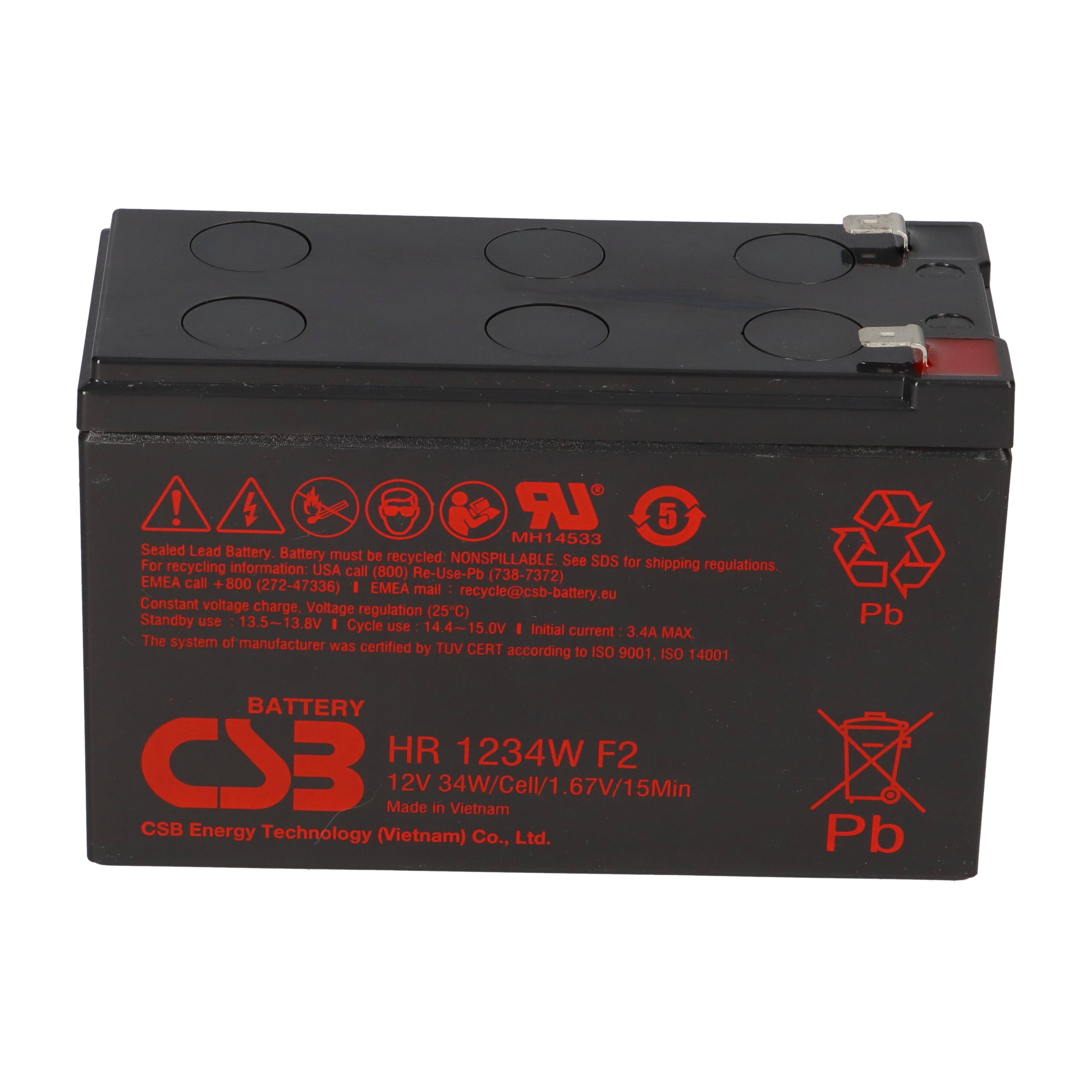 CSB HR1234W High-Rate AGM Bleiakku 12V 8,4Ah 34 W/Zelle bei 15 Min. T2 / Faston 6,3 mm