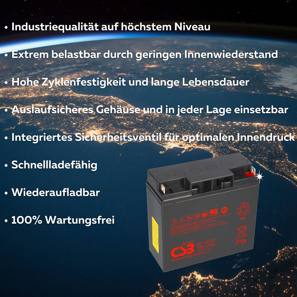 CSB GP12170 AGM Bleiakku 12V 17Ah M5-Flachpol / B1-B3 gemäß Ausführung