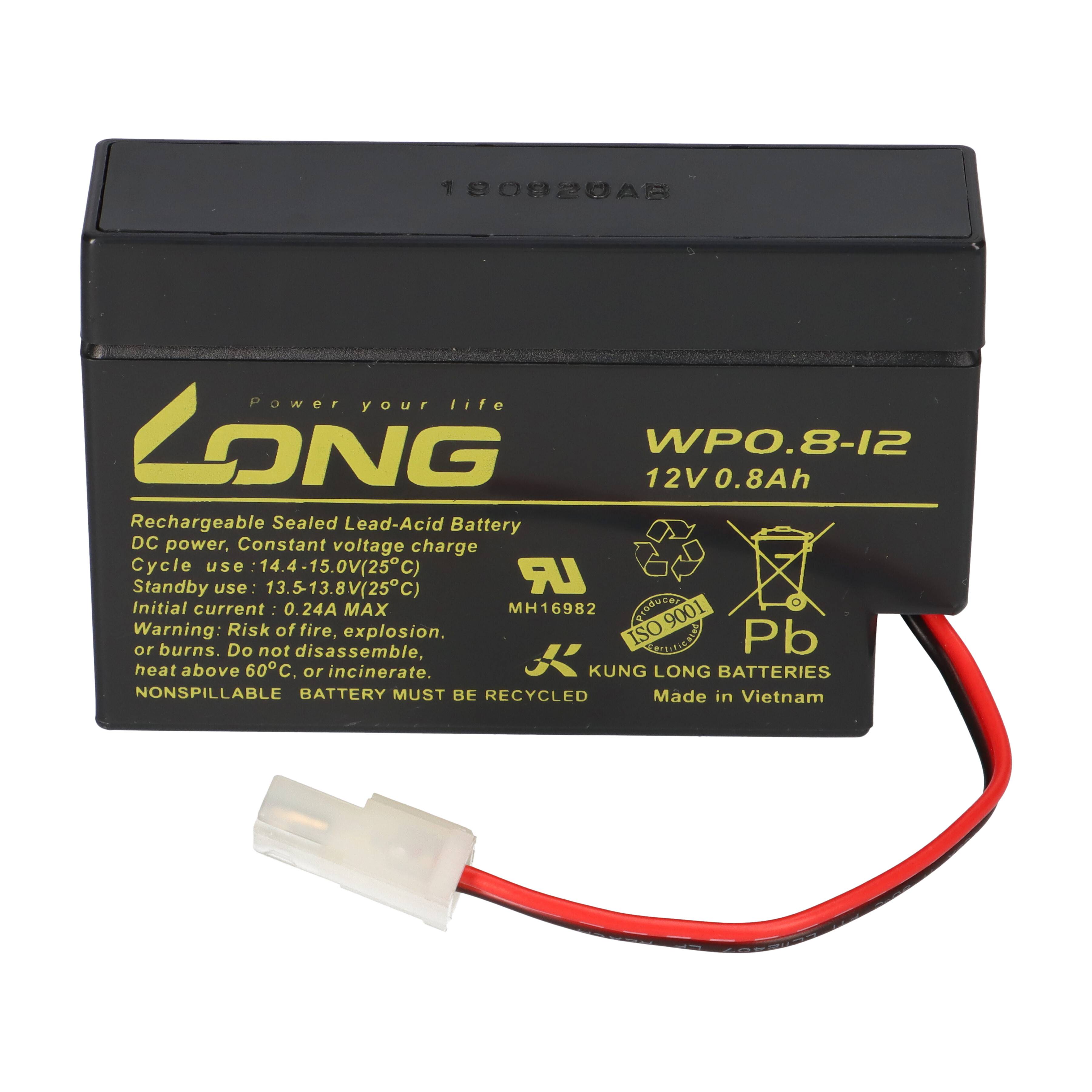 Kung Long WP0.8-12 12V 0,8Ah AGM Bleiakku mit Stecker