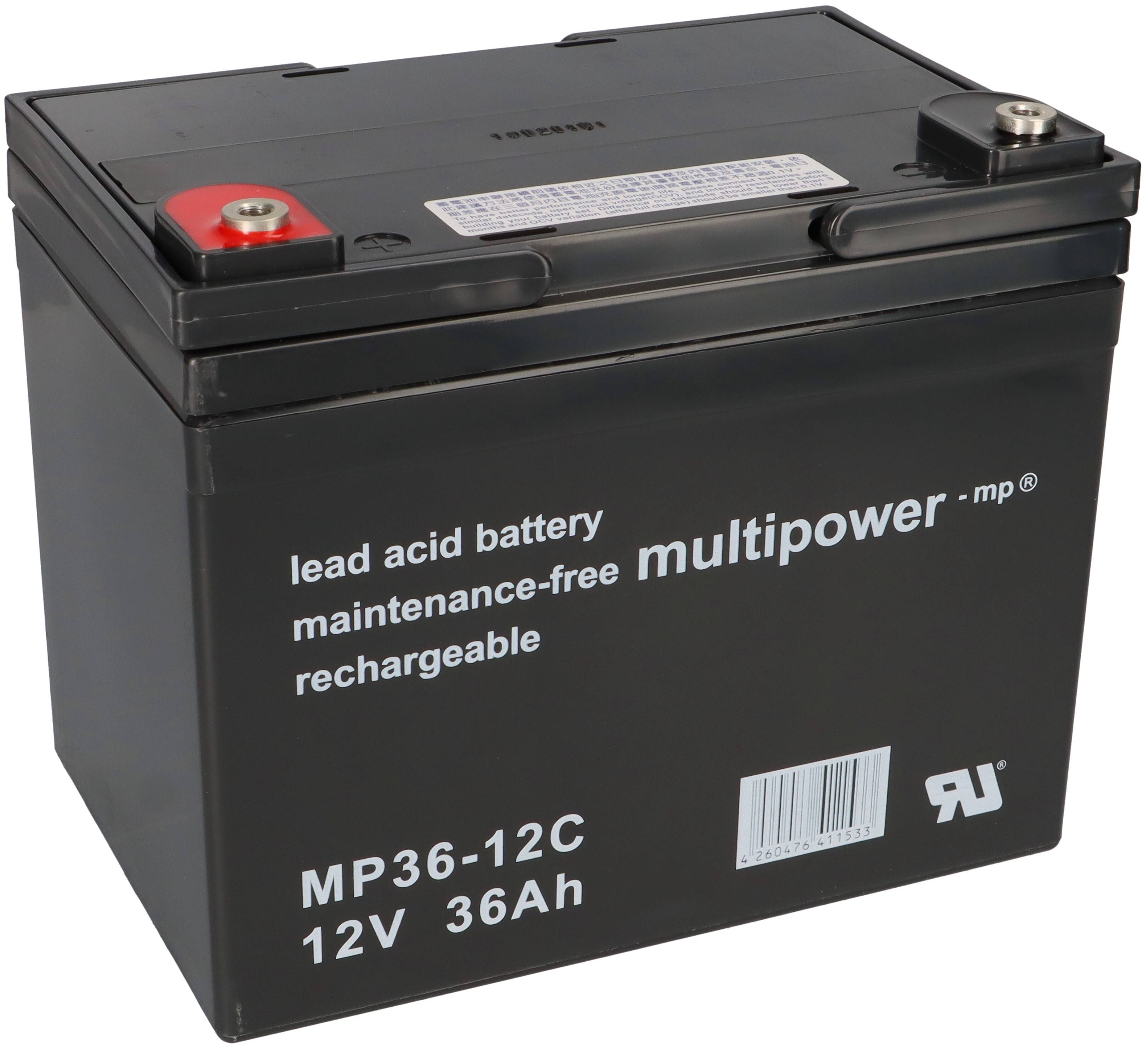 Multipower Blei-Akku MP36-12C 12V 36Ah Zyklenfest, M6 Innengewinde