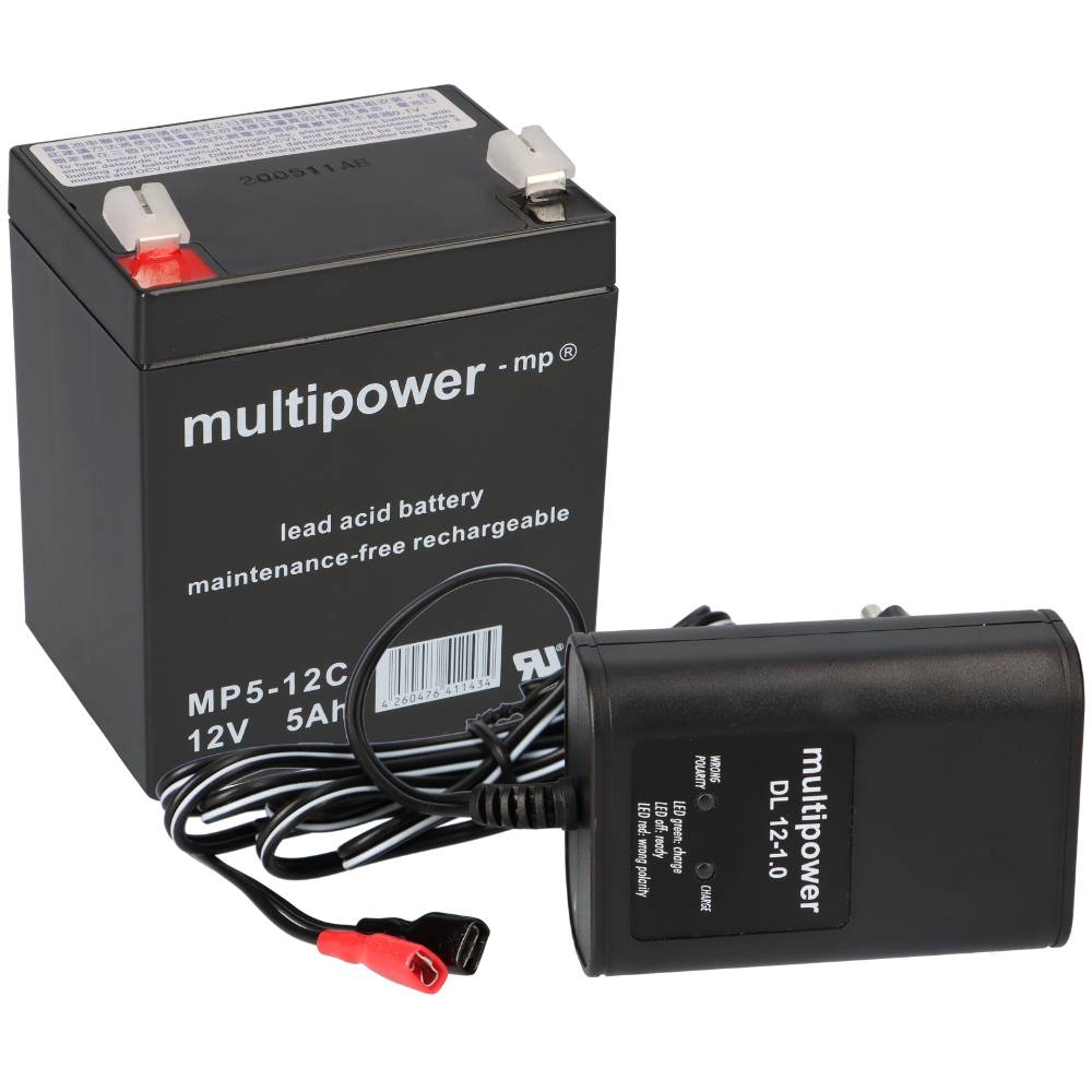 SET Multipower Blei-Akku MP5-12C Pb 12V 5Ah + Ladegerät