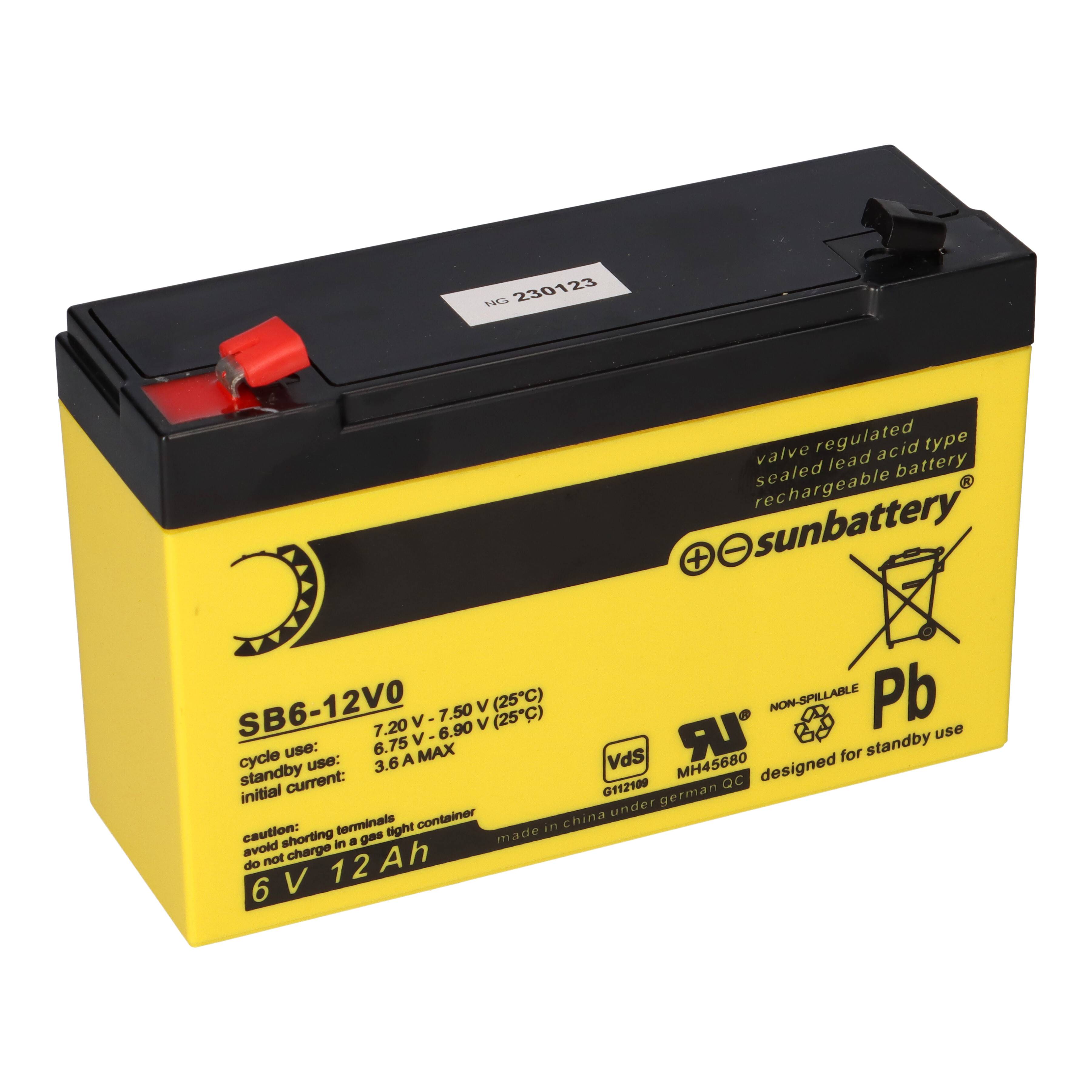 SUN Battery SB6-12V0 AGM Akku 6V 12Ah Blei-Vlies-Akku mit VDS