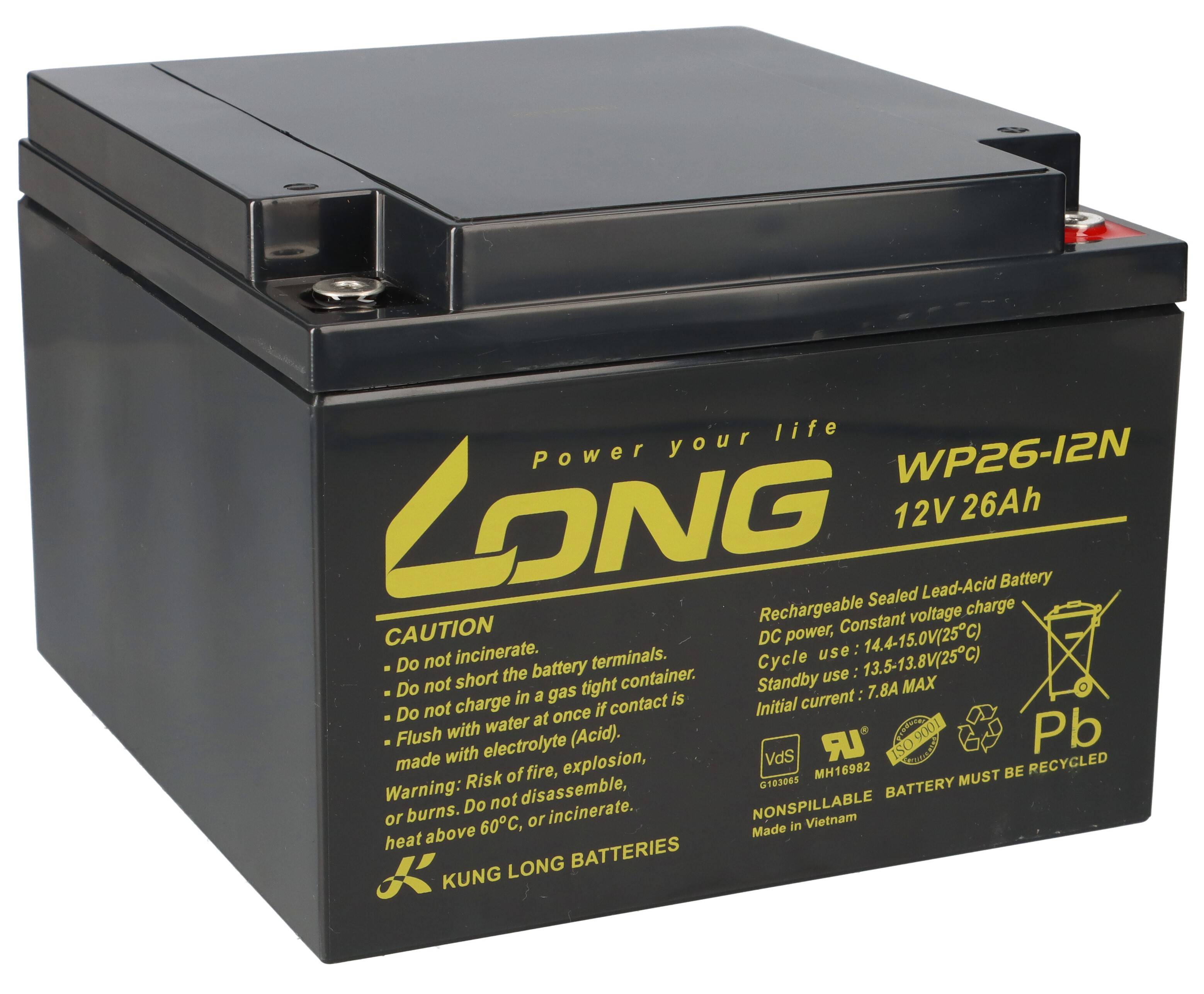 KungLong Akku 12V 26Ah WP26-12N-M mit VdS AGM M5 Innengewinde