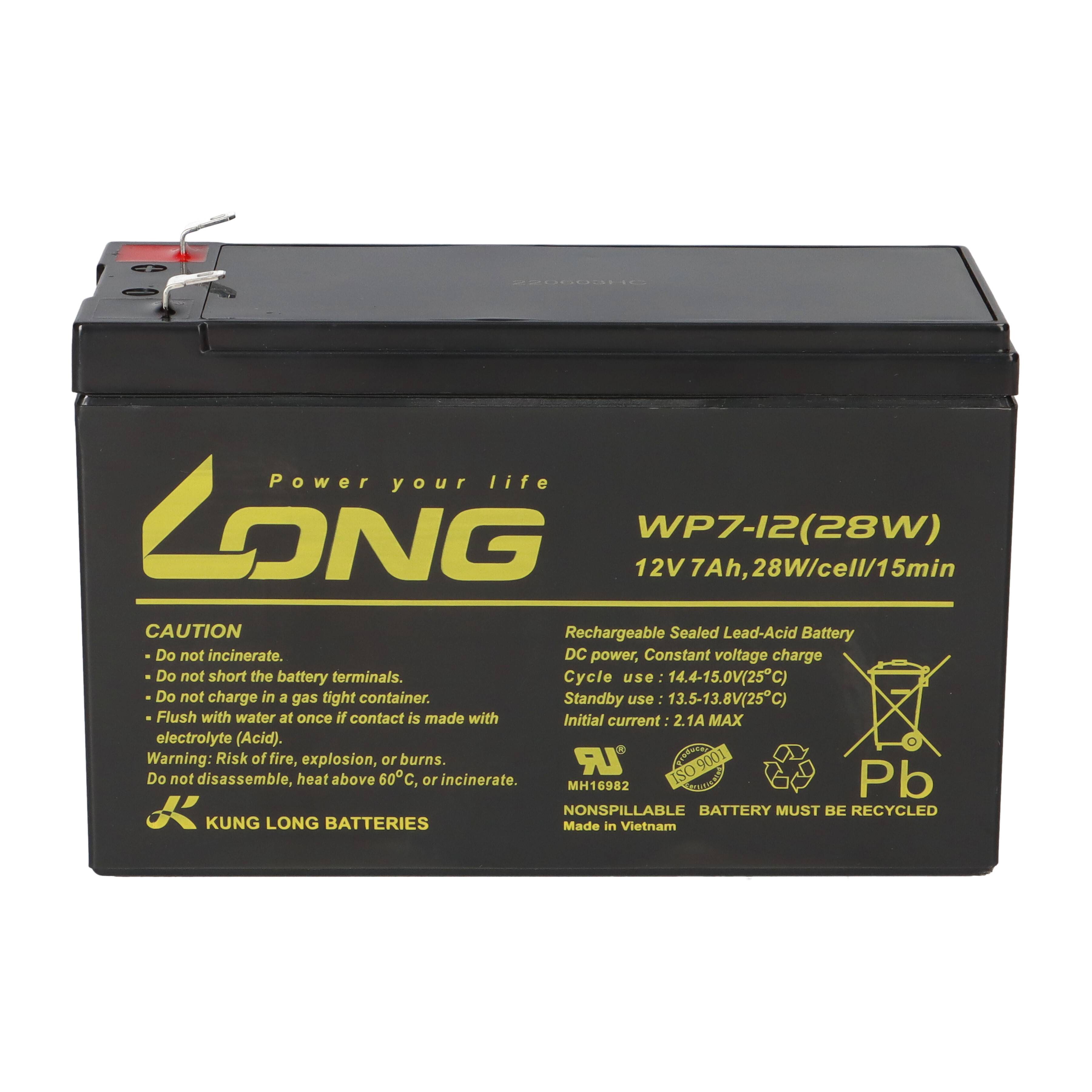 Kung Long WP7-12(28W)/F1 12V 7Ah AGM Bleiakku F1 4,8mm VdS