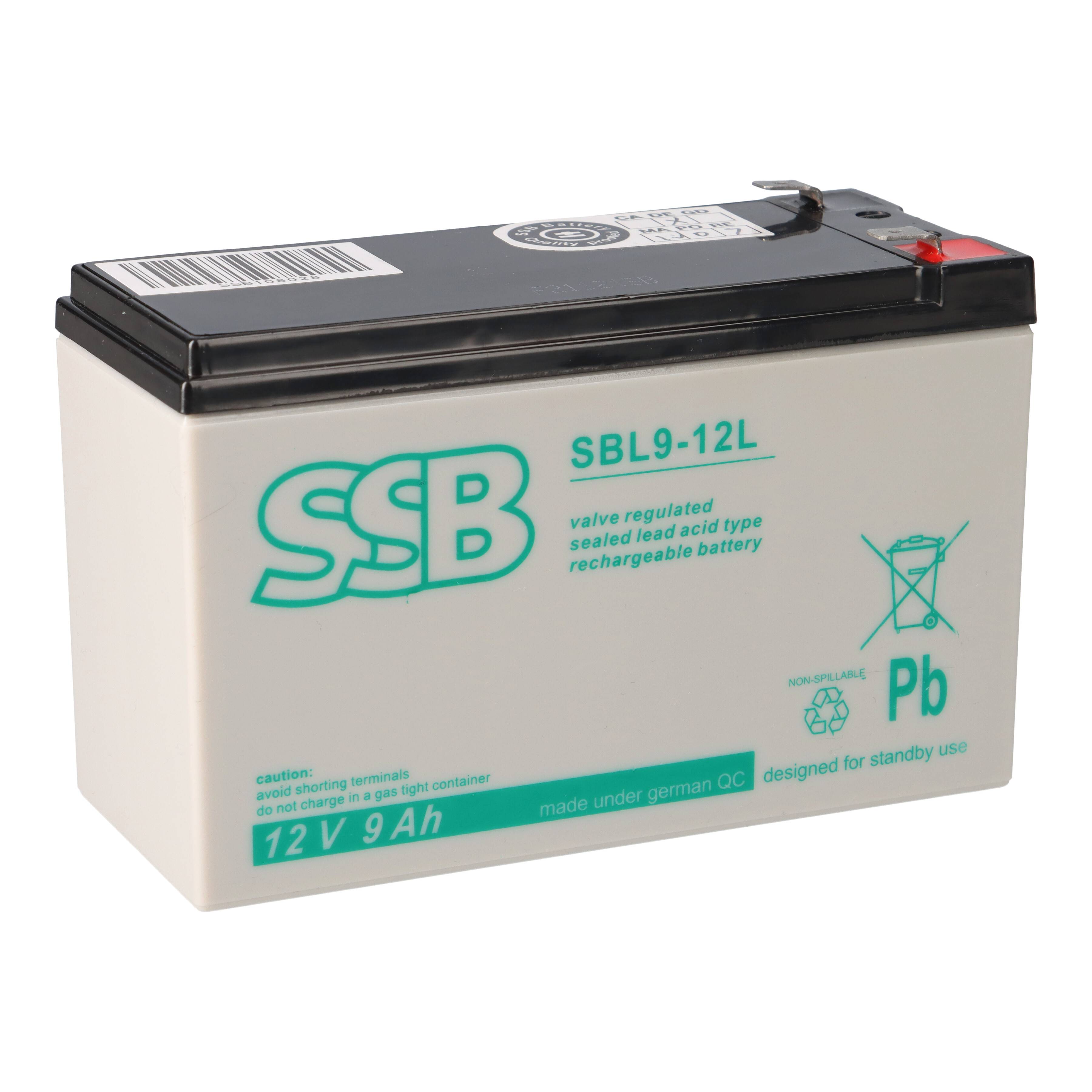SSB Blei Akku SBL 9-12L AGM Batterie - 12V 9Ah - 6,3mm Faston