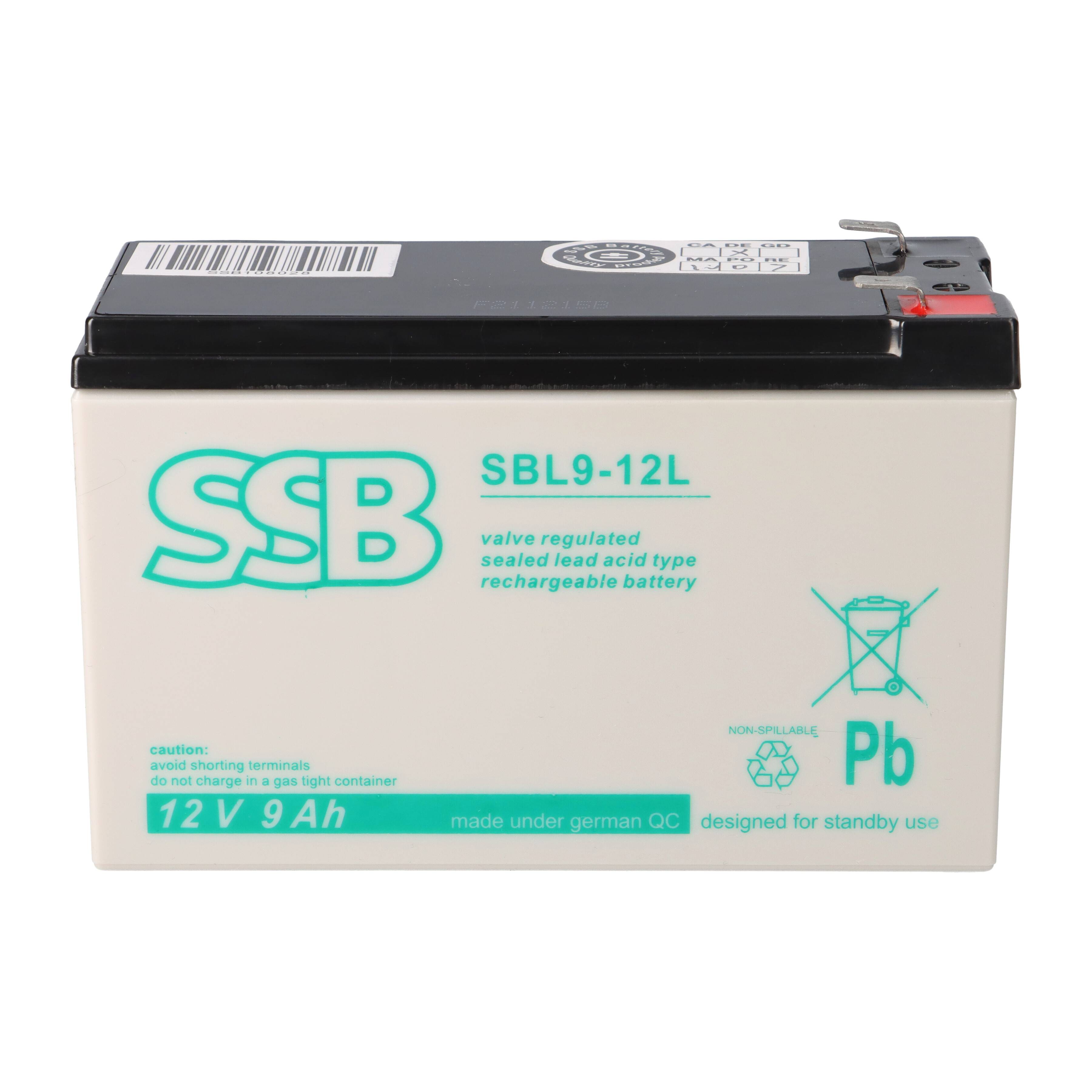 SSB Battery SBL9-12L AGM Bleiakku 12V 9Ah T2 / Faston 6,3 mm