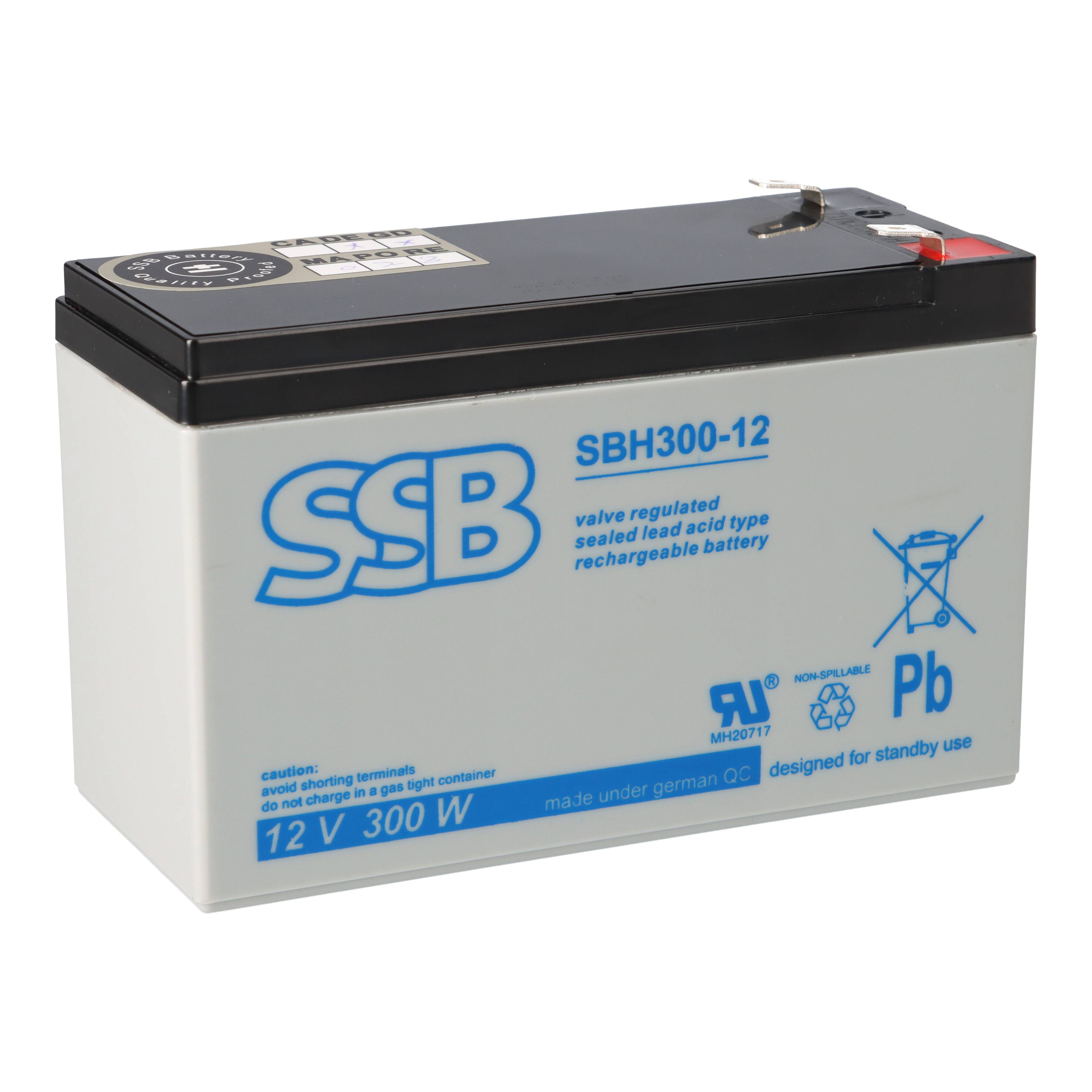 SSB Battery SBH300-12 High-Rate AGM Bleiakku 12V 8,5Ah 277W/10 Min. T2 / Faston 6,3 mm