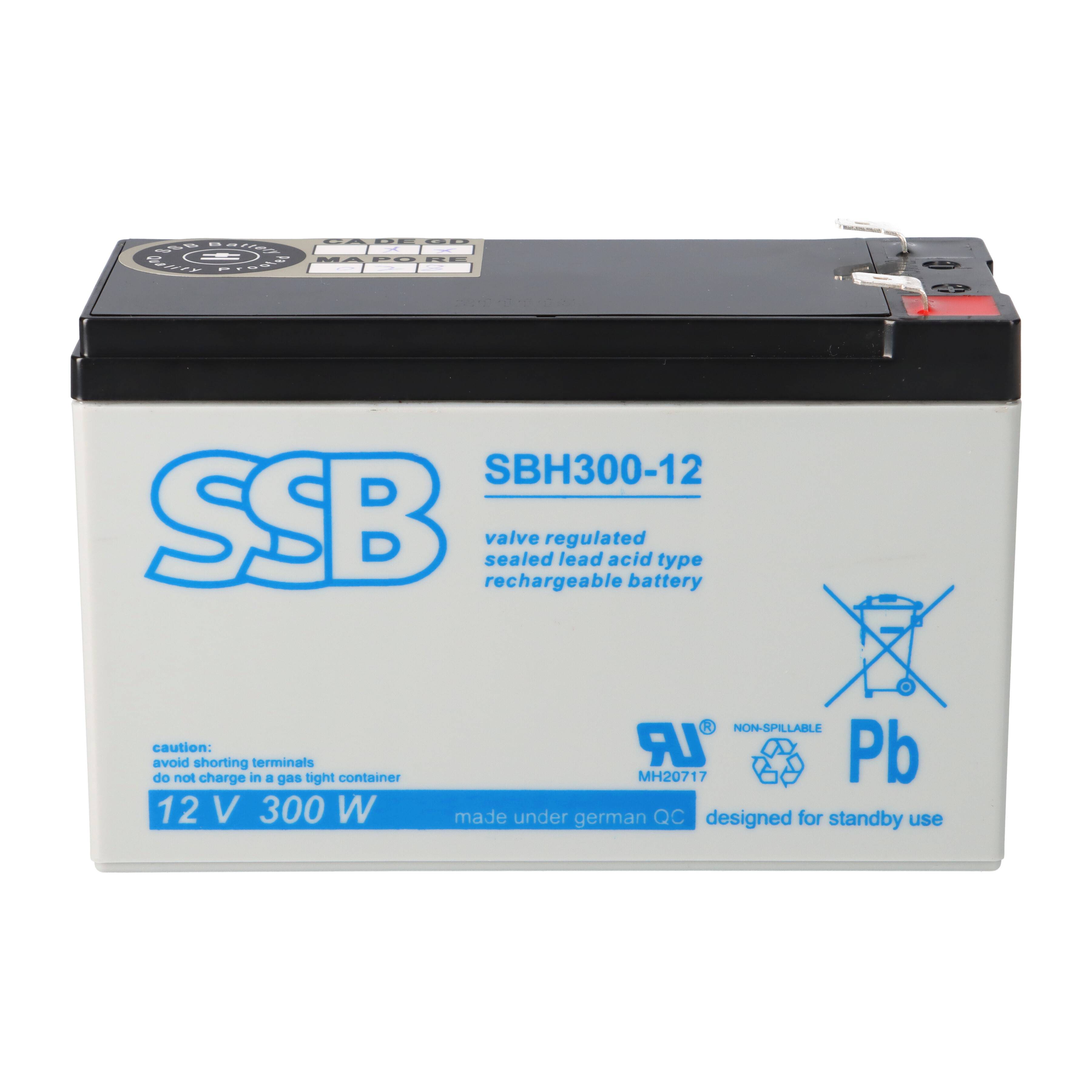 SSB Battery SBH300-12 High-Rate AGM Bleiakku 12V 8,5Ah 277W/10 Min. T2 / Faston 6,3 mm