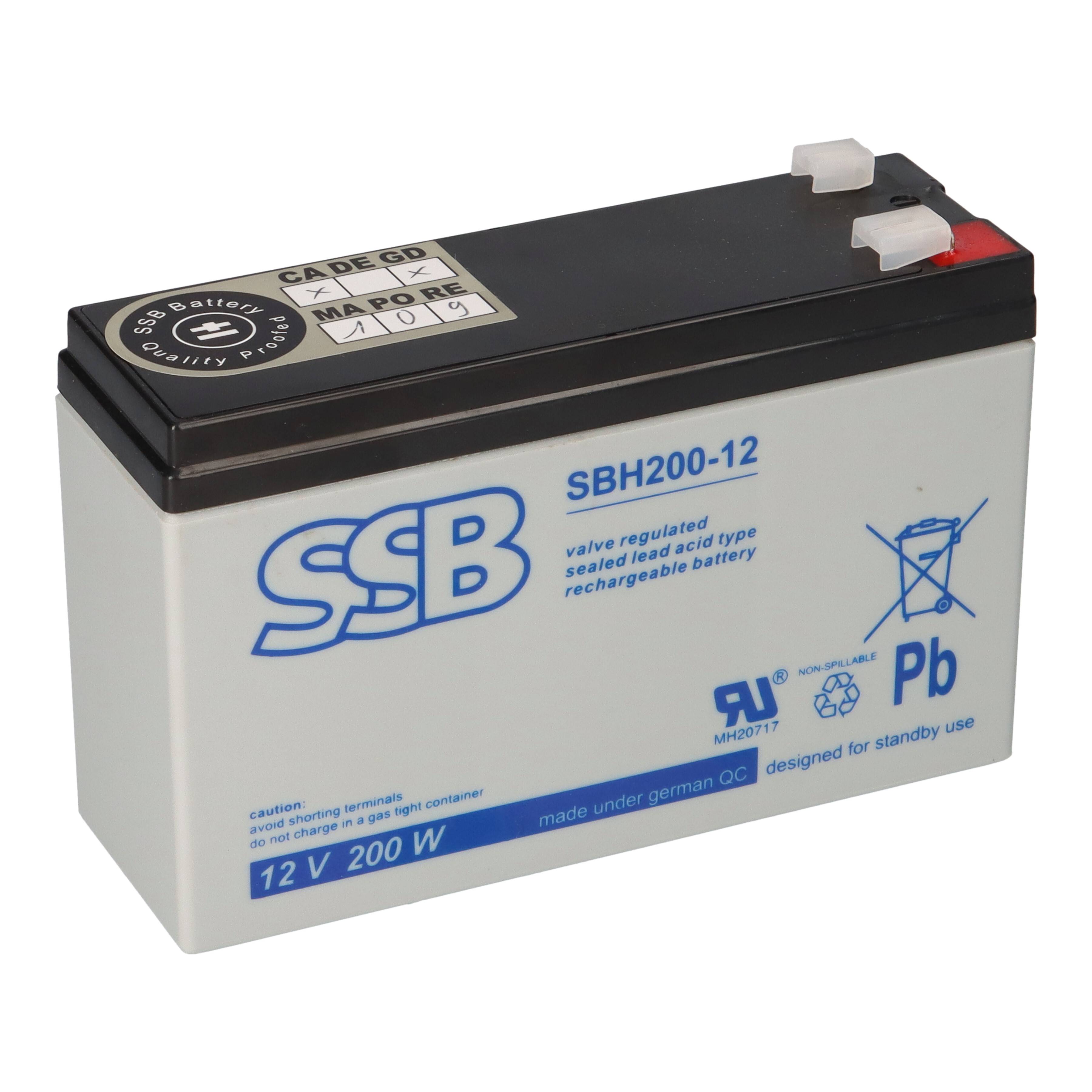 SSB Blei Akku SBH 200-12 AGM Batterie 4,8mm/6,3mm Faston - 12V 4,6Ah 171W