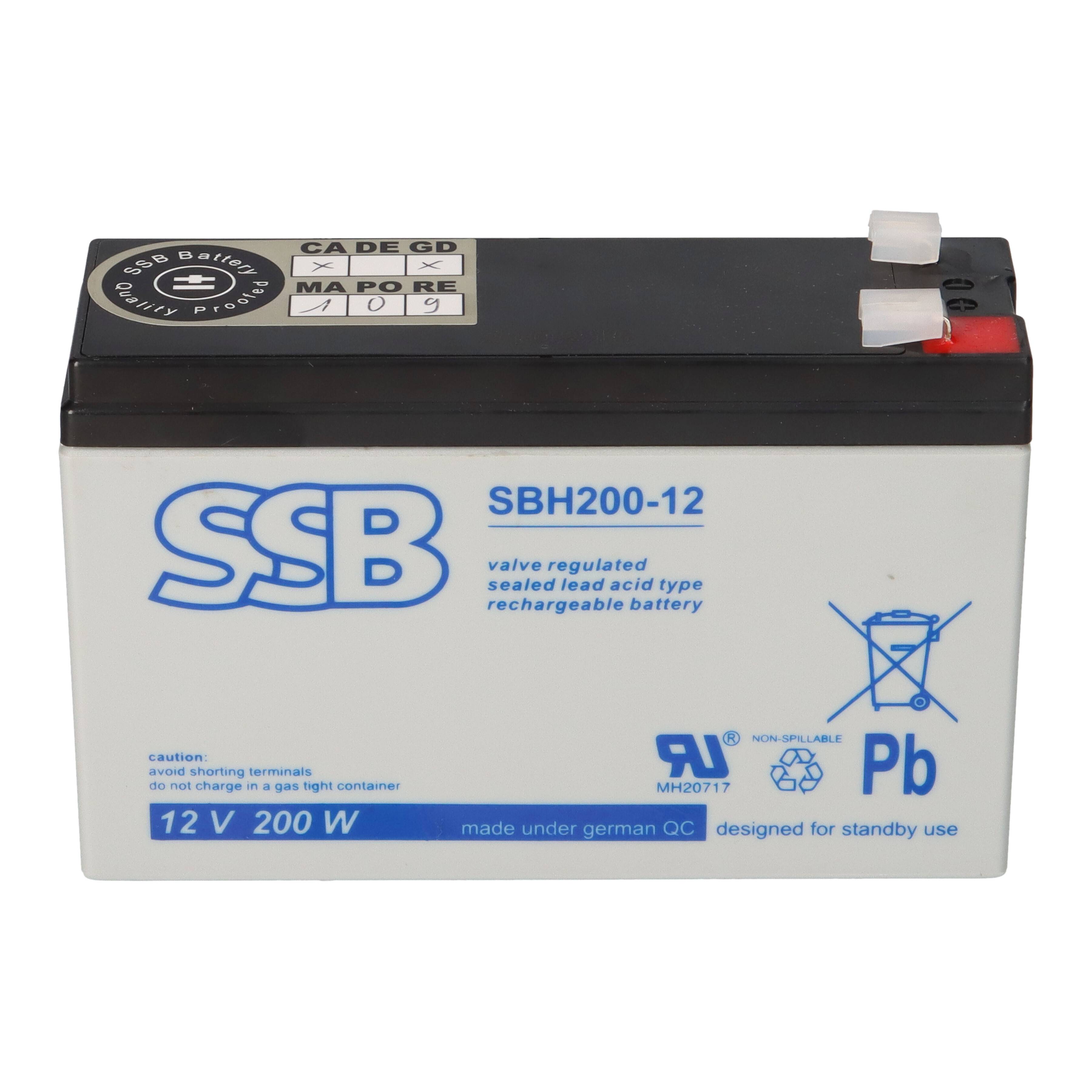 SSB Battery SBH200-12 High-Rate AGM Bleiakku 12V 4,6Ah 171W/10 Min. Faston 4,8 / 6,3 mm
