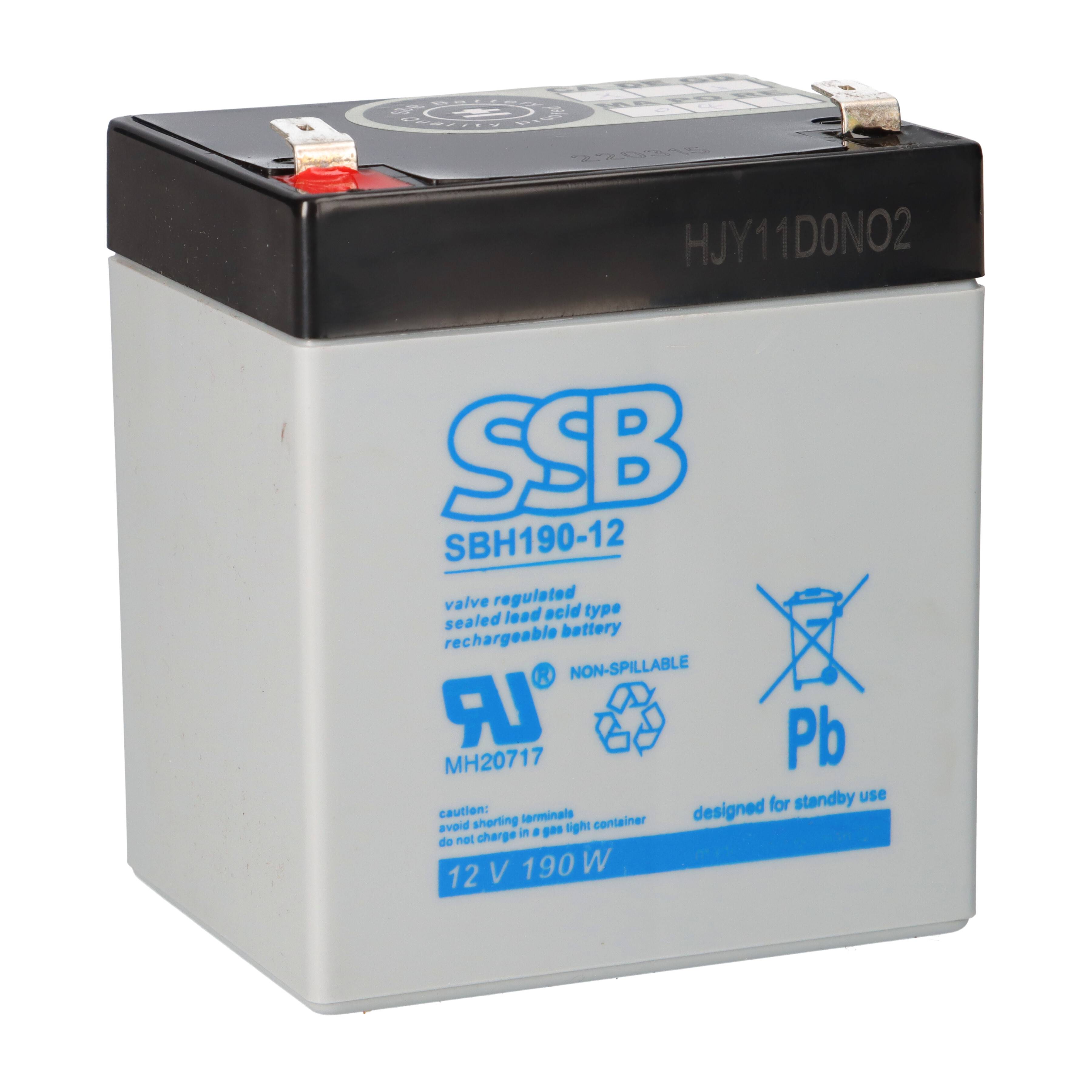 SSB Battery SBH190-12 High-Rate AGM Bleiakku 12V 5,1Ah 190W/10 Min. T2 / Faston 6,3 mm