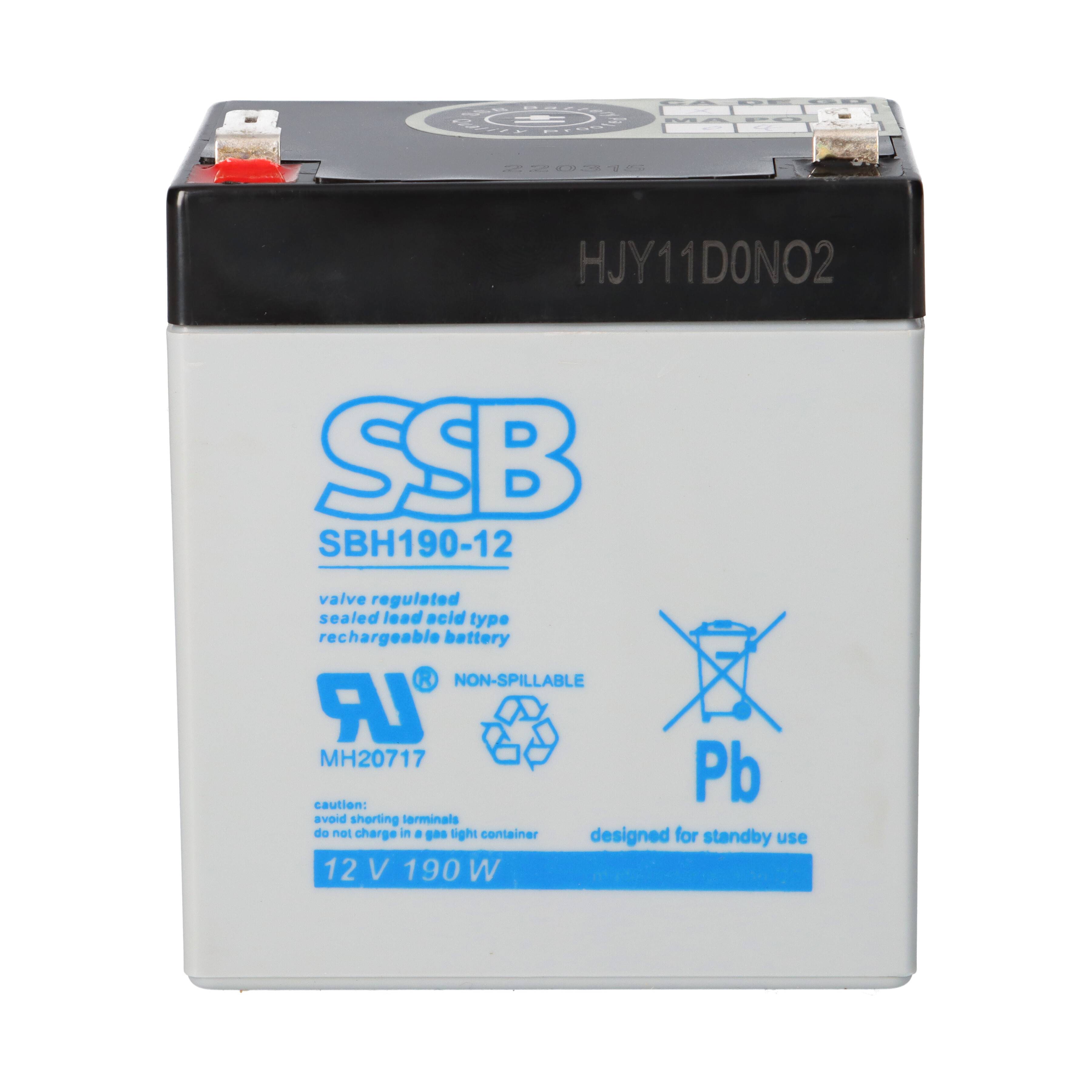 SSB Battery SBH190-12 High-Rate AGM Bleiakku 12V 5,1Ah 190W/10 Min. T2 / Faston 6,3 mm