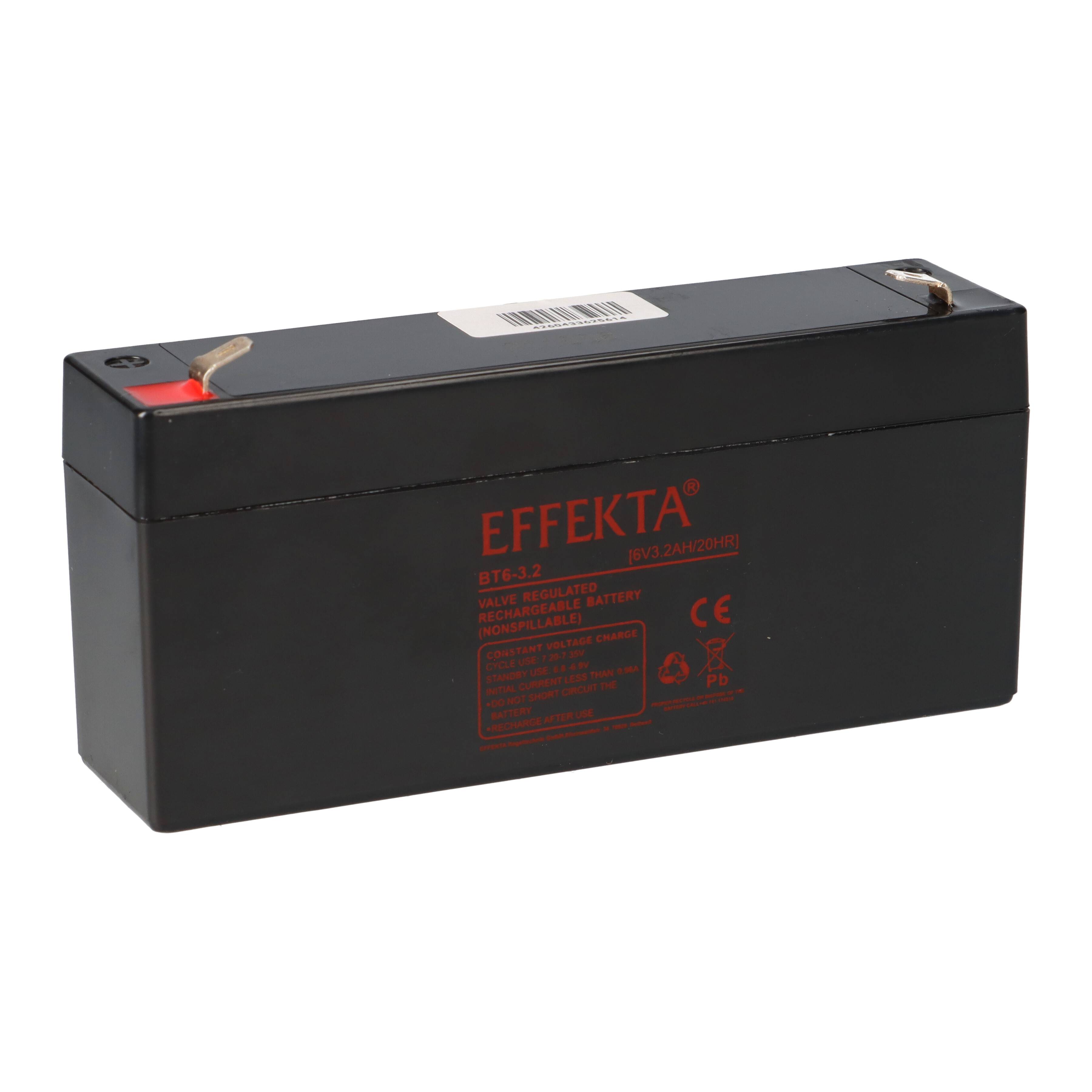 Effekta BT 6-3.2 Blei-Vlies Akku AGM VRLA 6V 3,2Ah