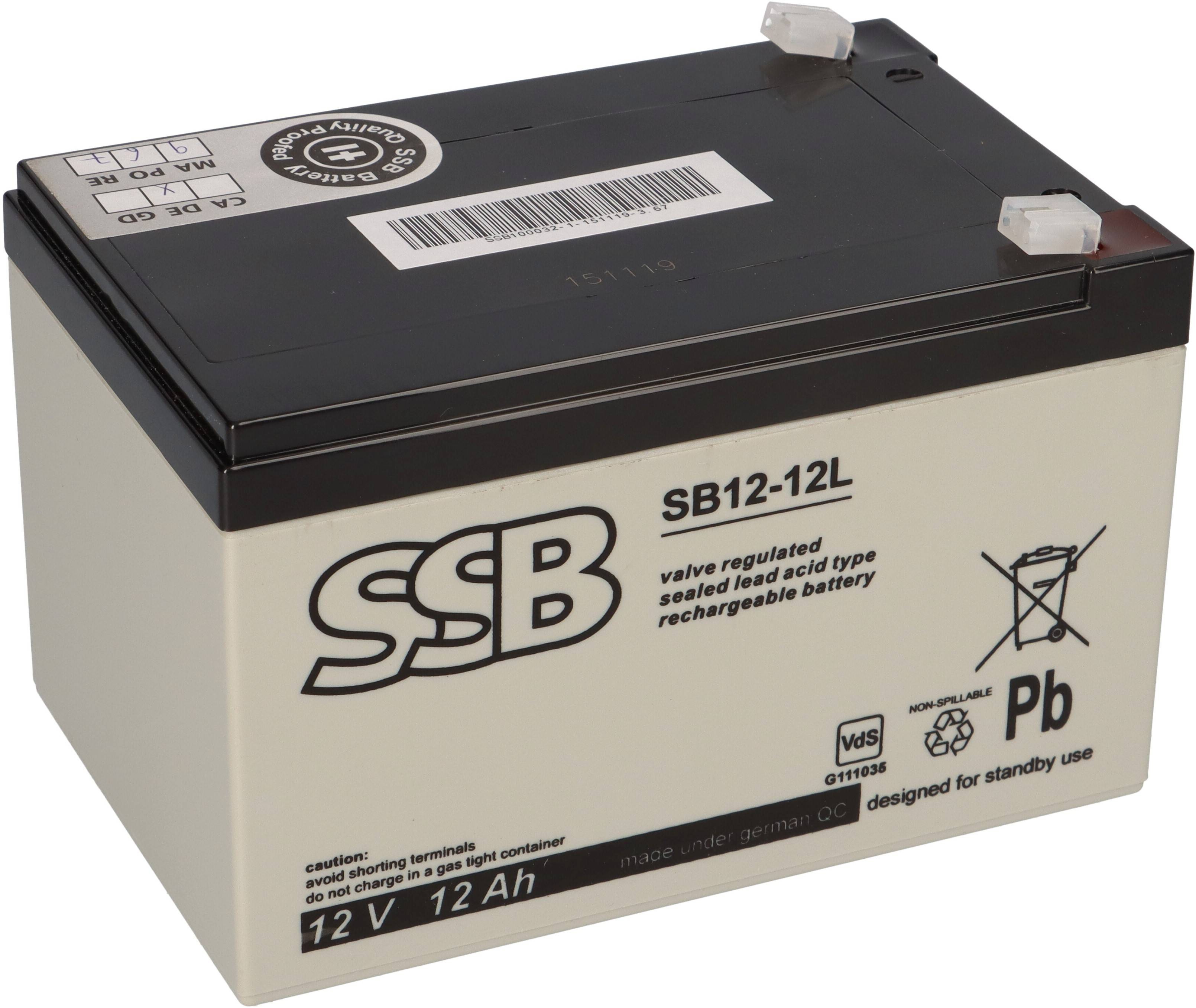SSB Blei Akku SB12-12L 12V 12Ah 6,3mm Faston mit VdS