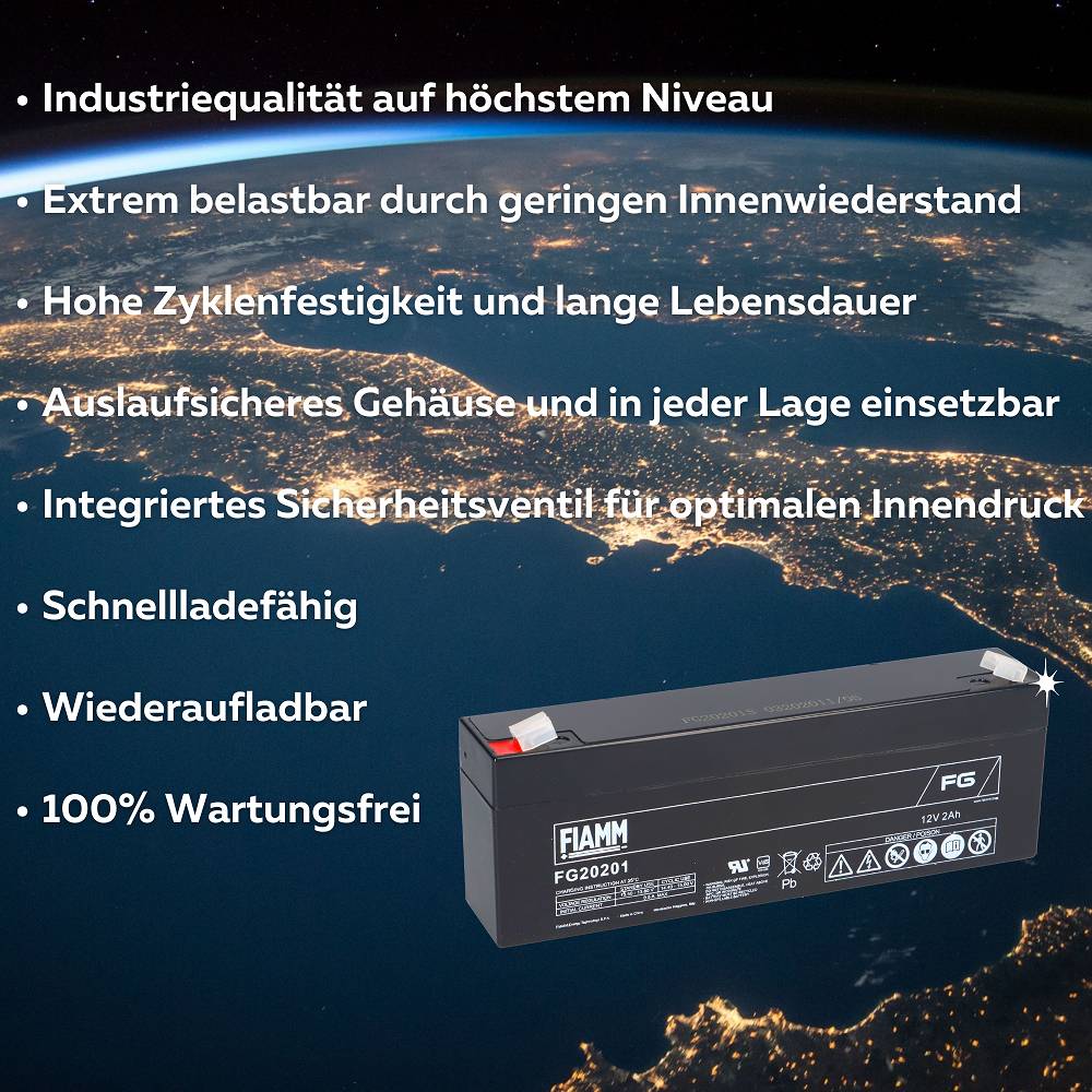FIAMM FG20201 Standard AGM Bleiakku 12V 2Ah T1 / Faston 4,8 mm