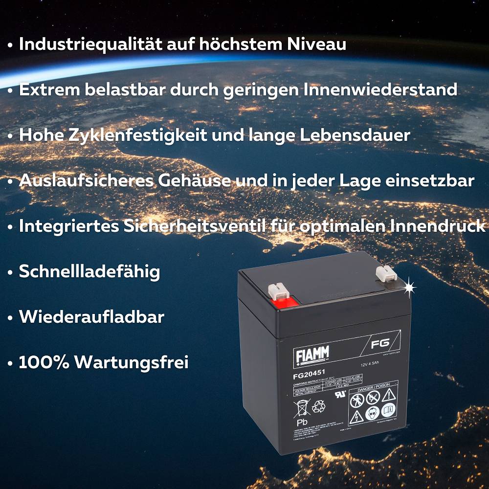 Fiamm Blei-Akku FG20451 Pb 12V / 4,5Ah Faston 4,8