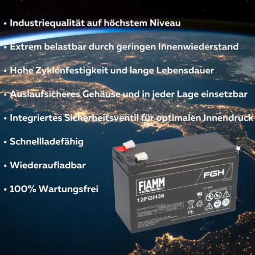 Fiamm Blei-Akku 12FGH36 Pb 12V / 9Ah Faston 6,3 Fiamm Blei-Akku 12FGH36 Pb 12V / 9Ah Faston 6,3