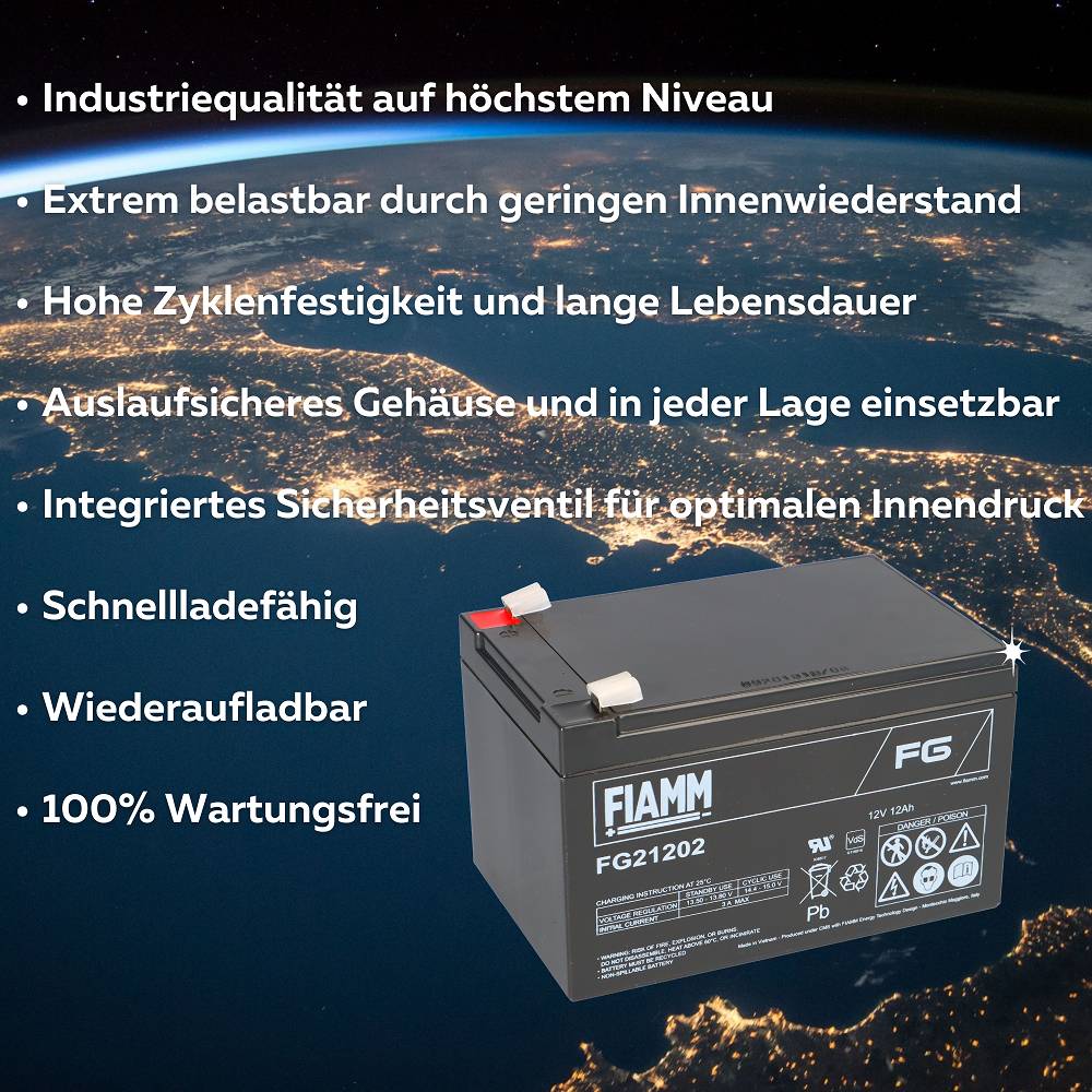 Fiamm Blei-Akku FG21202 Pb 12V / 12Ah Faston 6,3