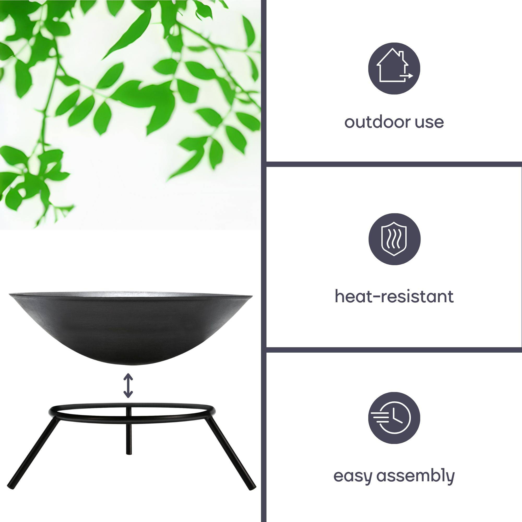 Perel Feuerschale 56x26 cm Schwarz