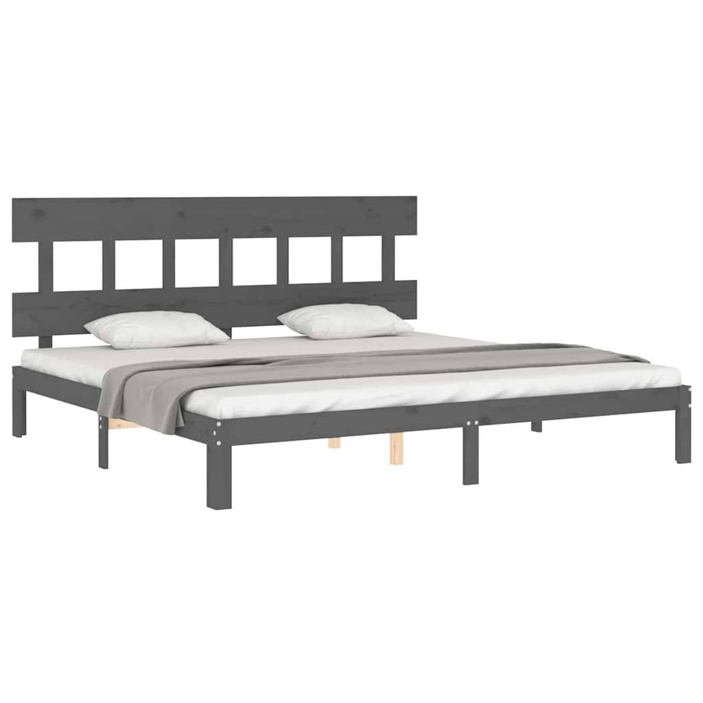 vidaXL Massivholzbett mit Kopfteil Grau 200x200 cm
