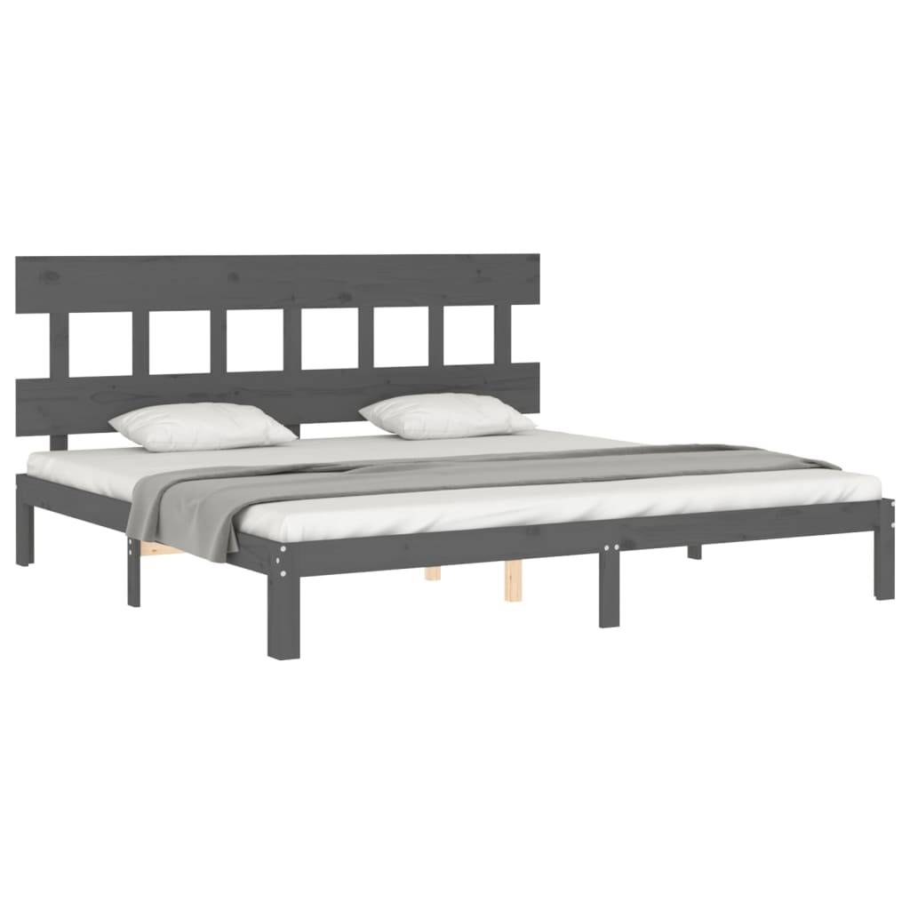 vidaXL Massivholzbett mit Kopfteil Grau 200x200 cm